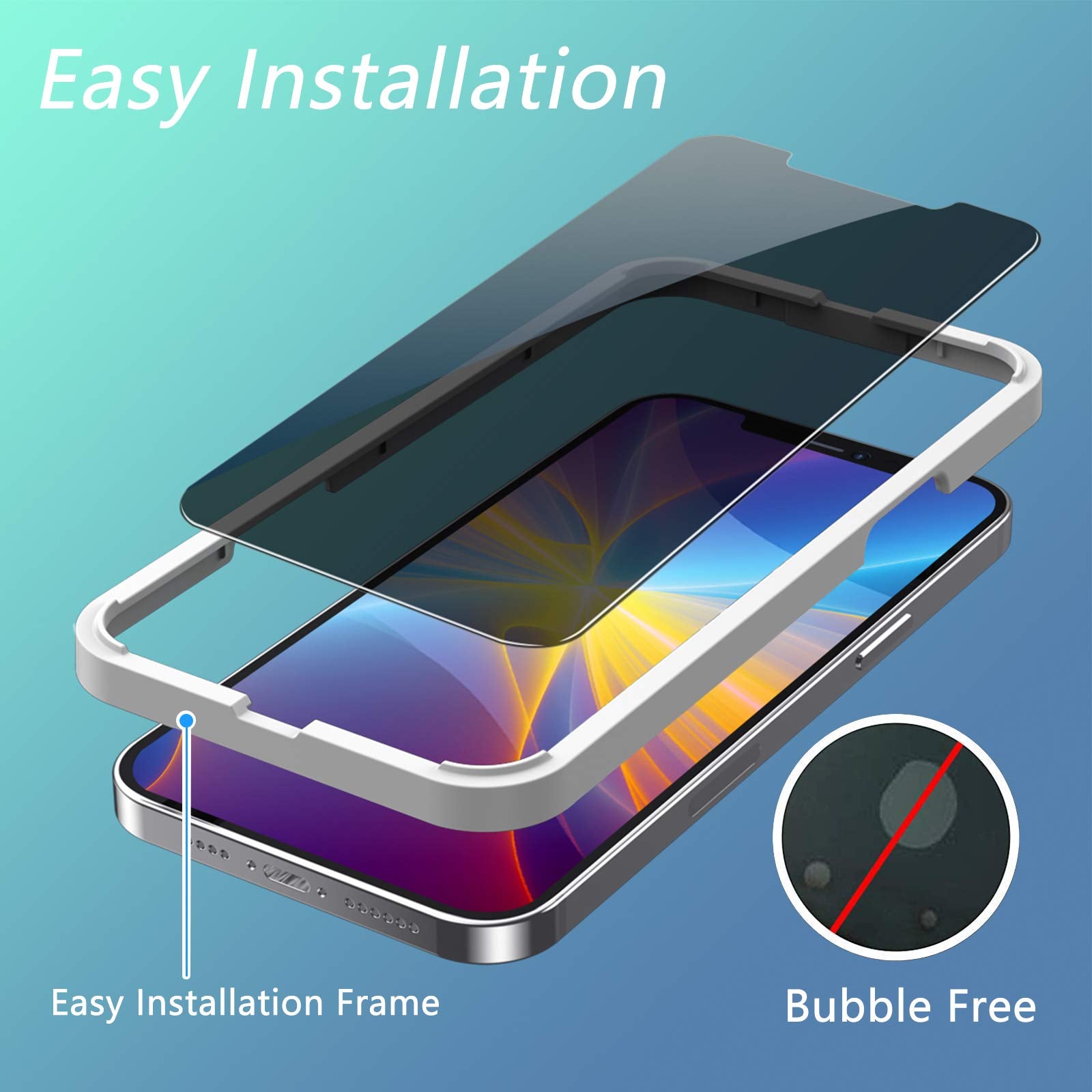 Sorlnern (2 Pack Privacy Screen Protector For Iphone 12 Pro Max, Anti Spy Tempered Glass Screen Protector, Touch Sensitive, Bubb