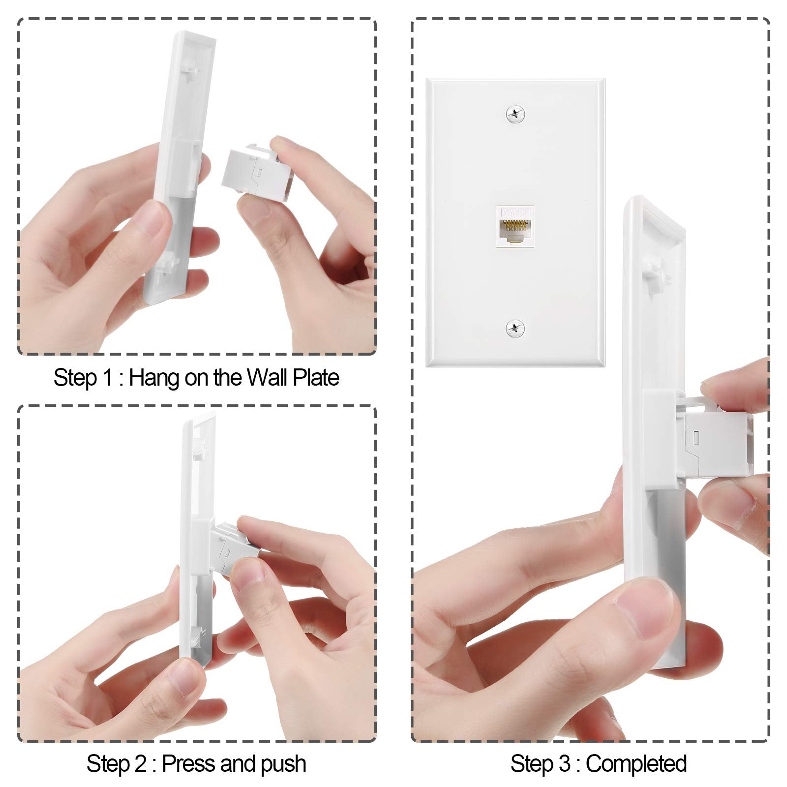 8 Pieces Ethernet Wall Plate, Rj45 Cat6 Female To Female Jack Inline Coupler Plates Ethernet Cable Faceplates With Single Port (