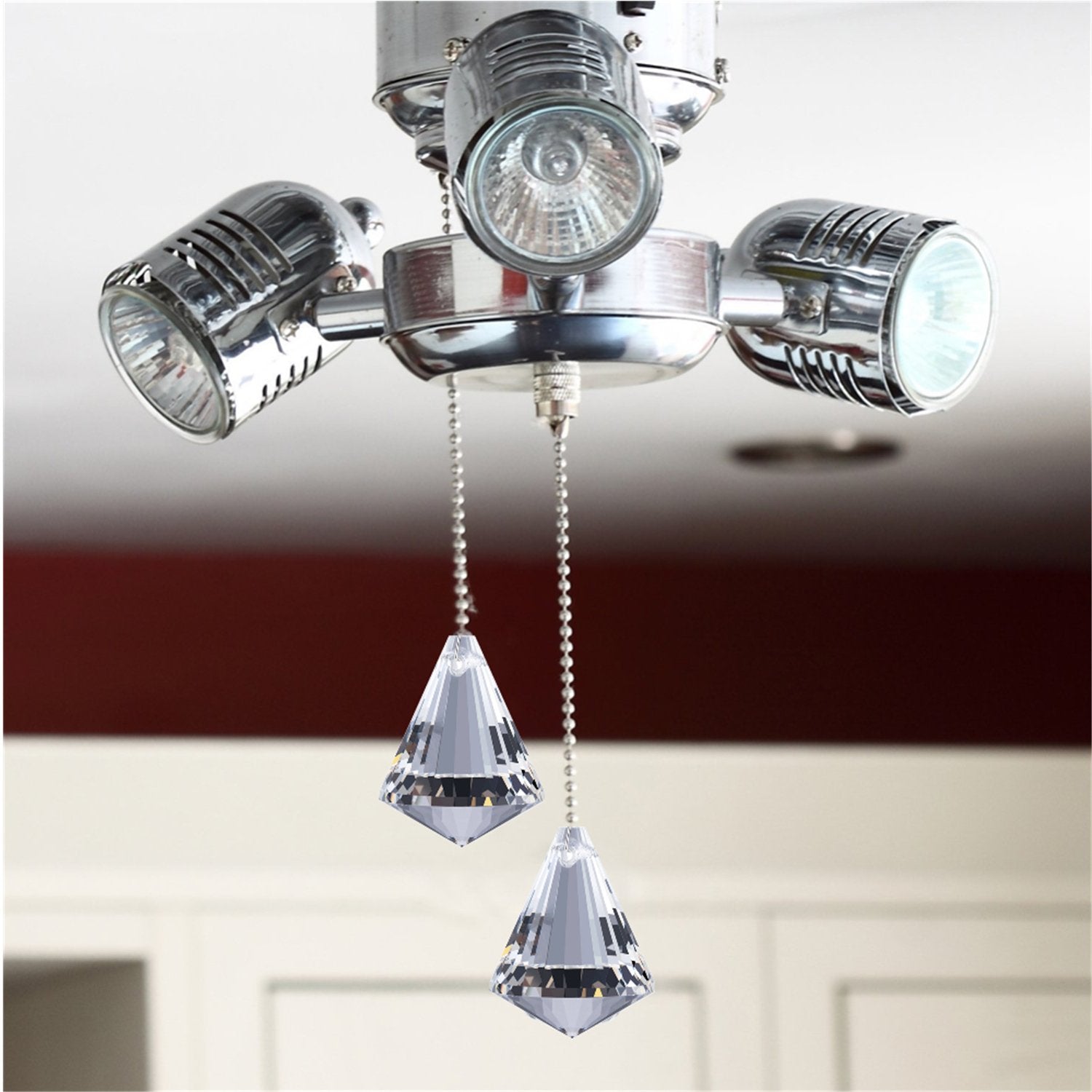 Jovitec 2 Pieces Pull Chain Ceiling Fan Pull Chain Ornaments Light Pull Chain Extension Decorative Crystal Pull Chain, 1 Meter Long Each Chain