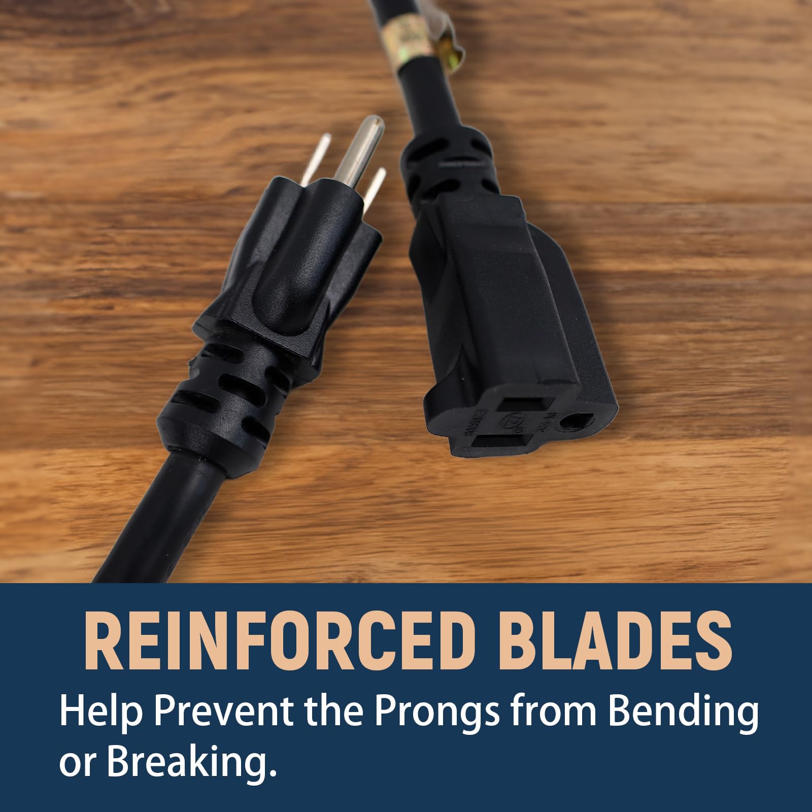 Greenprosper 3 Ft Outdoor Indoor 12 Gauge Extension Cord, 12/3 15 Amp Sjtw Heavy Duty Black Extension Cable With 3 Prong Grounde