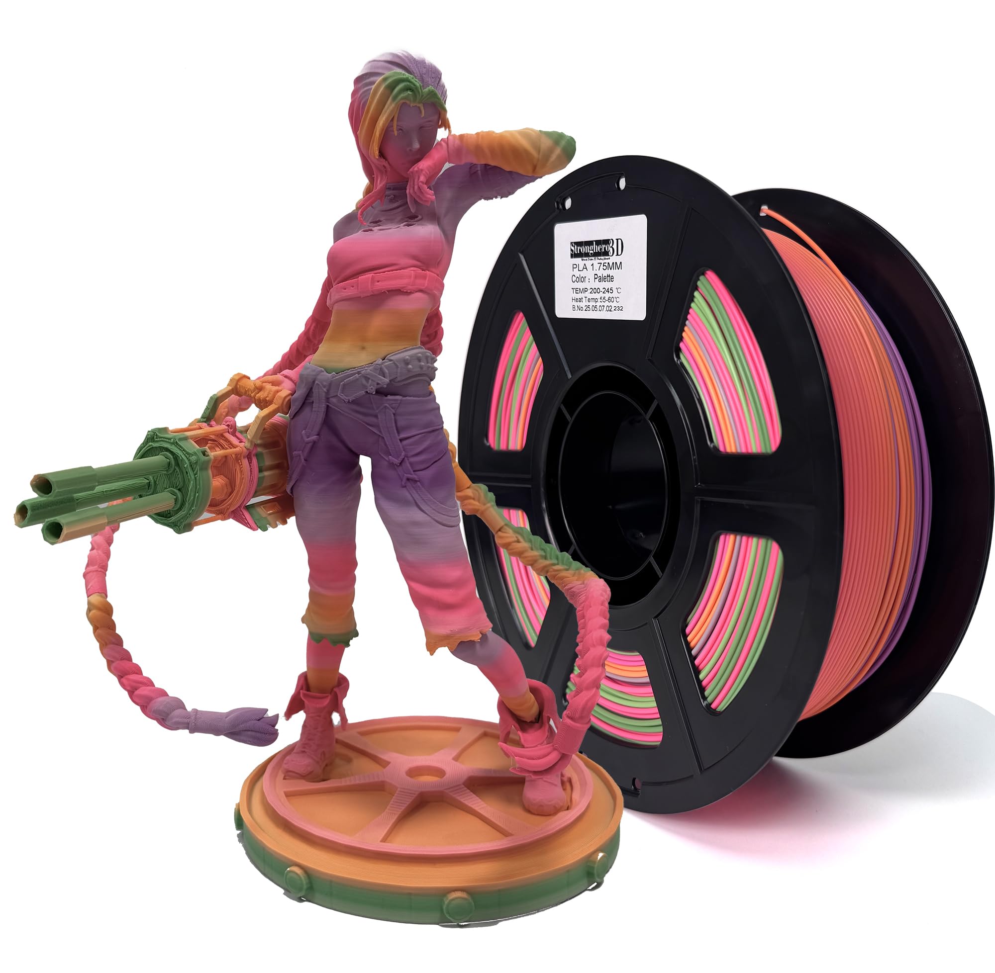 Stronghero3D PLA 3D Printer Filament 1.75mm,Matte Rainbow pla Filament,Multi Color,Net Weight 1kg(2.2lbs)