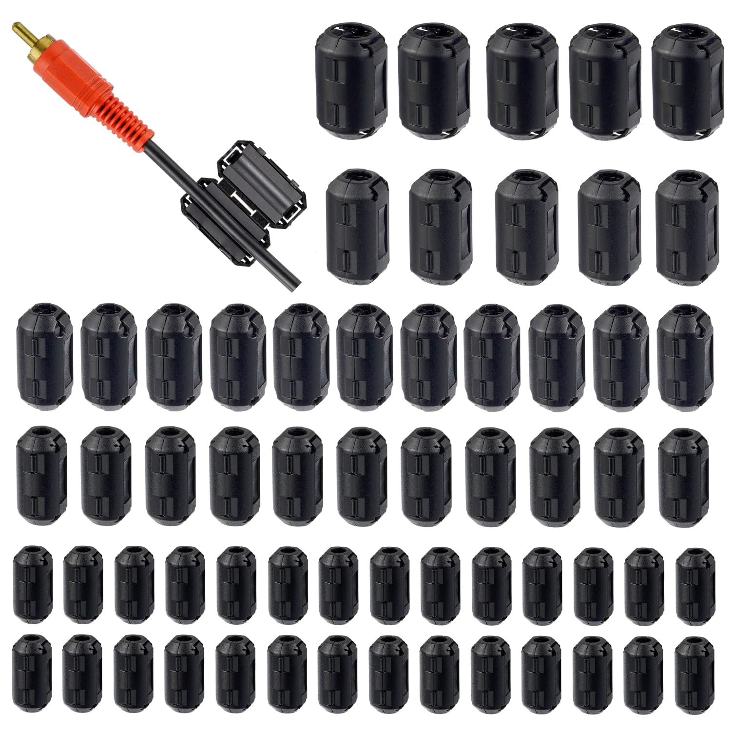 Huarew 60 Pcs Black Clip On Ferrite Ring Core Rfi Emi Noise Suppressor Cable Clip For 3 Mm 5Mm 7Mm 9Mm 13Mm Diameter Cable