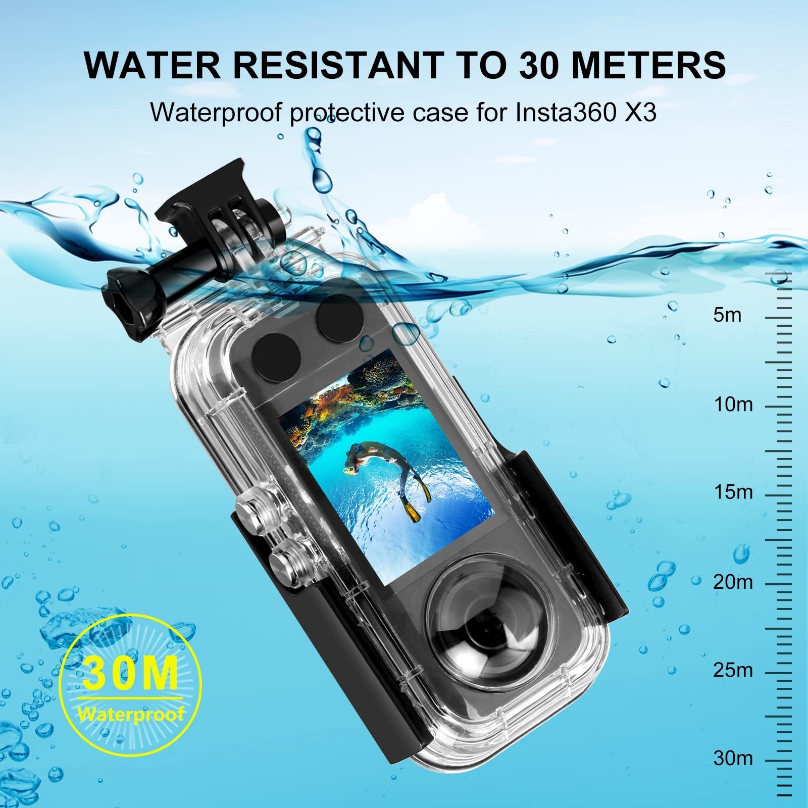 Puluz 30M/98Ft Dive Case For Insta360 X3 Underwater Waterproof Housing Cover Protective Pc Shell Photography Housings With Brack