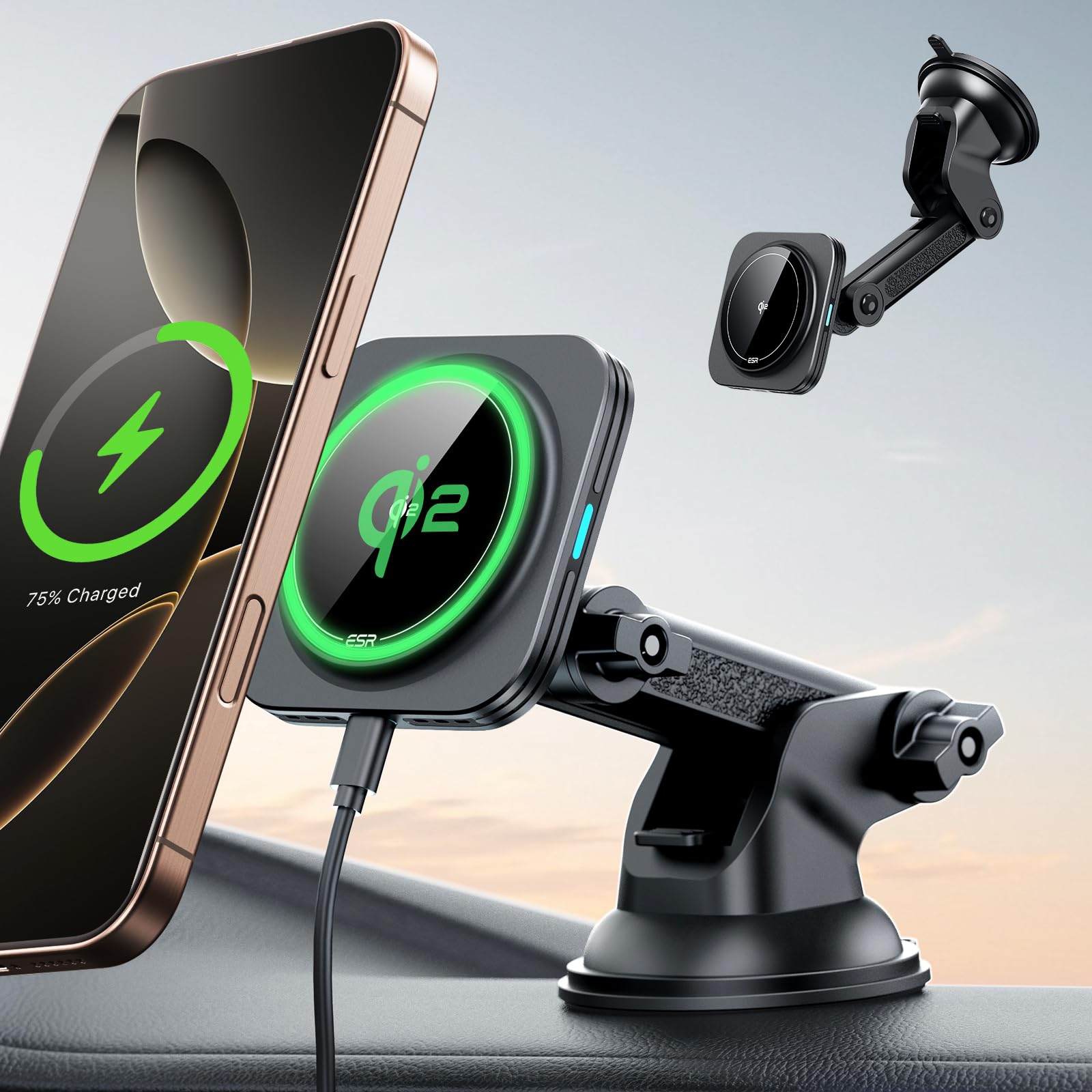 Esr For Qi2 15W Magsafe Car Mount Charger, Qi2 Certified Magsafe Car Charger, Dashboard/Windshield Magnetic Wireless Car Charger