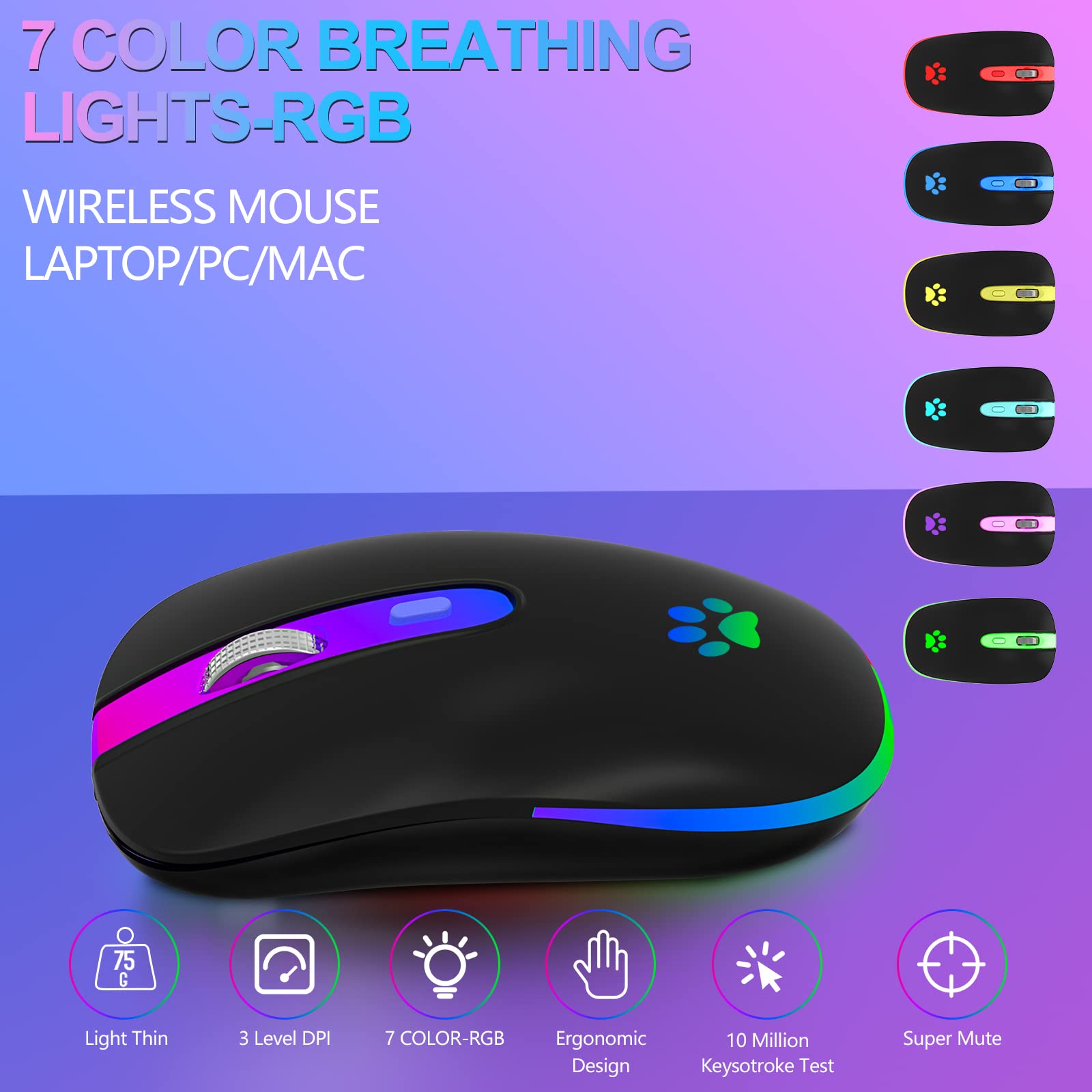 Fuwang Wireless Mouse, Rechargeable Led Wireless Bluetooth Mouse,Portable Usb Optical 2.4G Wireless Bluetooth Two Mode Computer