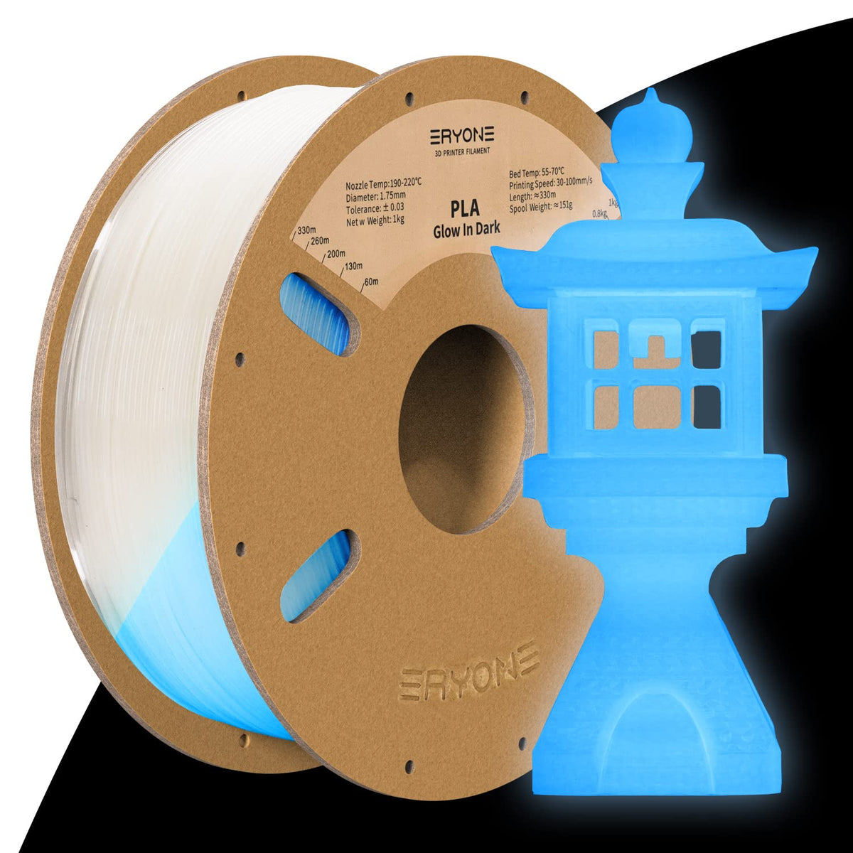 Eryone Glow In The Dark Pla Filament, 3D Printer Filament 1.75Mm +/ 0.03Mm 1Kg (2.2Lbs)/Spool, Glow Blue