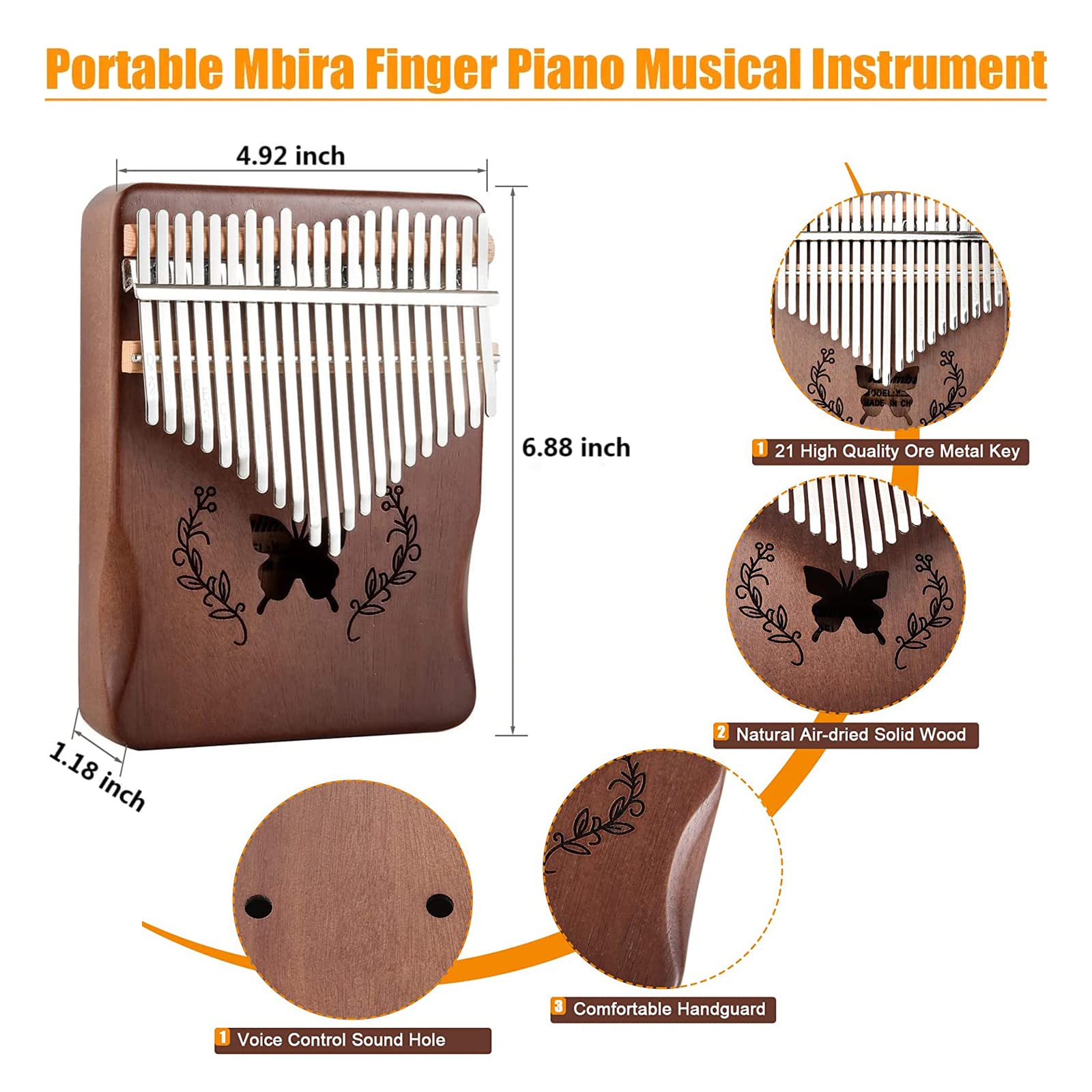 Lemfema Kalimba Thumb Piano 21 Keys, Portable Mbira Finger Piano Gifts For Kids And Adults Beginners(Brown)