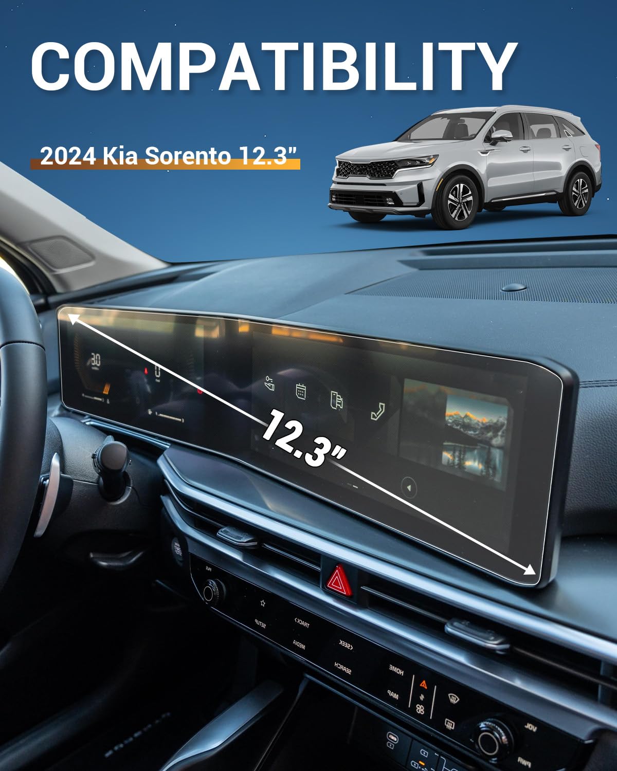 Yee Pin 2025 Kia Sorento Hybrid Screen Protector For 2025 Kia Sorento Hybrid Accessories Lx/S/Ex/X Line Ex Awd/Sx/X Line Sx Awd/X Line Sx Prestige/X Pro Sx Prestige Awd 12.3 Inch Curved Display 2Pack