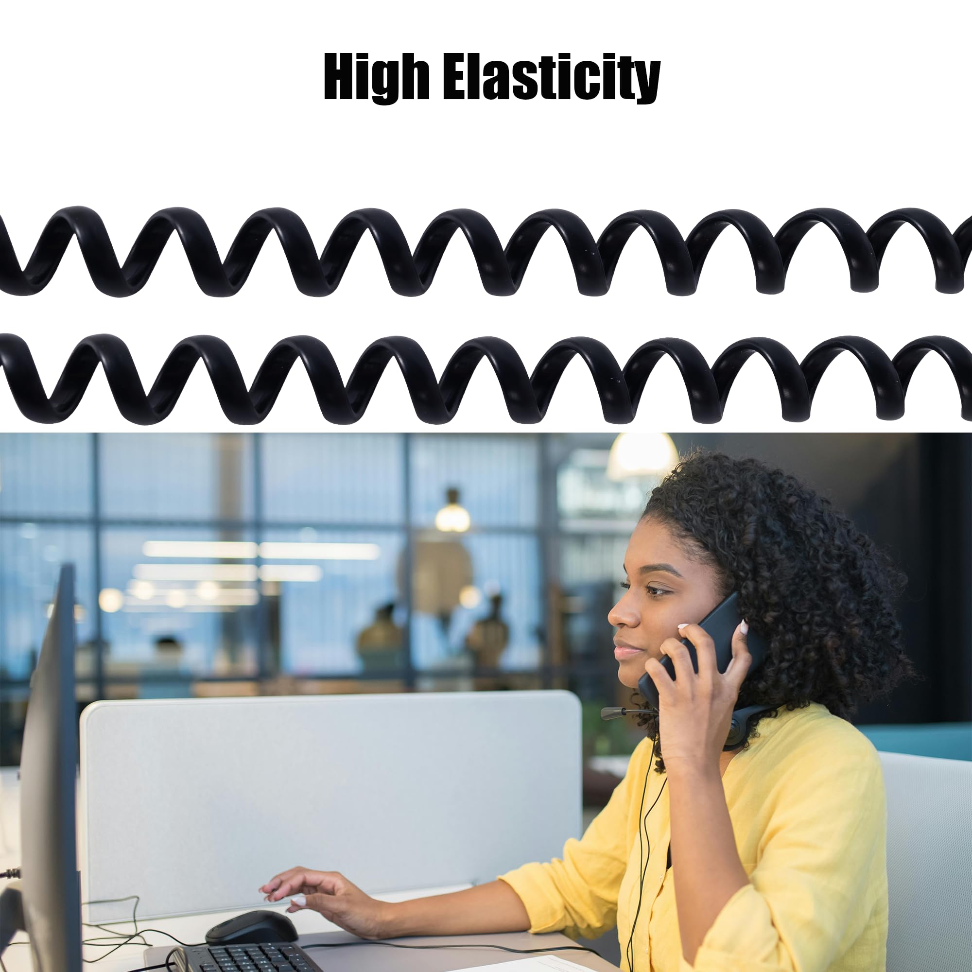 Toyayayo Telephone Handset Cord, 5 Pack 6.5Ft Uncoiled / 1Ft Coiled Landline Phone Handset Cable 4P4C Telephone Accessory Black