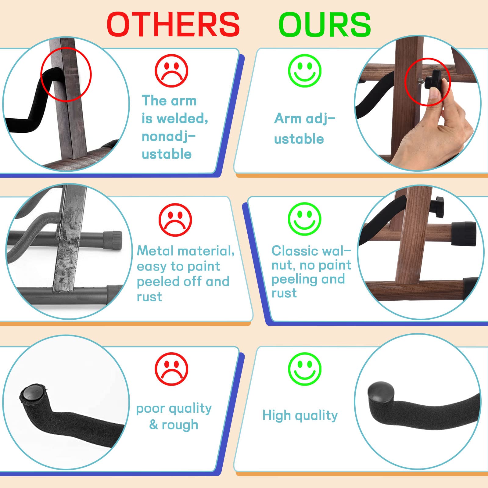 Dommi Guitar Stand, Wooden Guitar Stand For Acoustic Guitars, Electric And Bass, Folding A Frame Acoustic Guitar Stand With Non