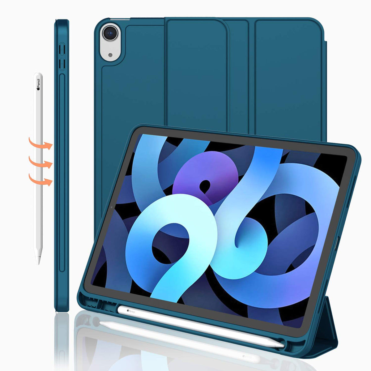 Imieet Ipad Air 11 Inch Case M3(2025) / M2 (2024), Ipad Air 5Th/4Th Generation Case 2022/2020 10.9 Inch With Pencil Holder,Trifold Stand Smart Case With Soft Tpu Back(Emerald)