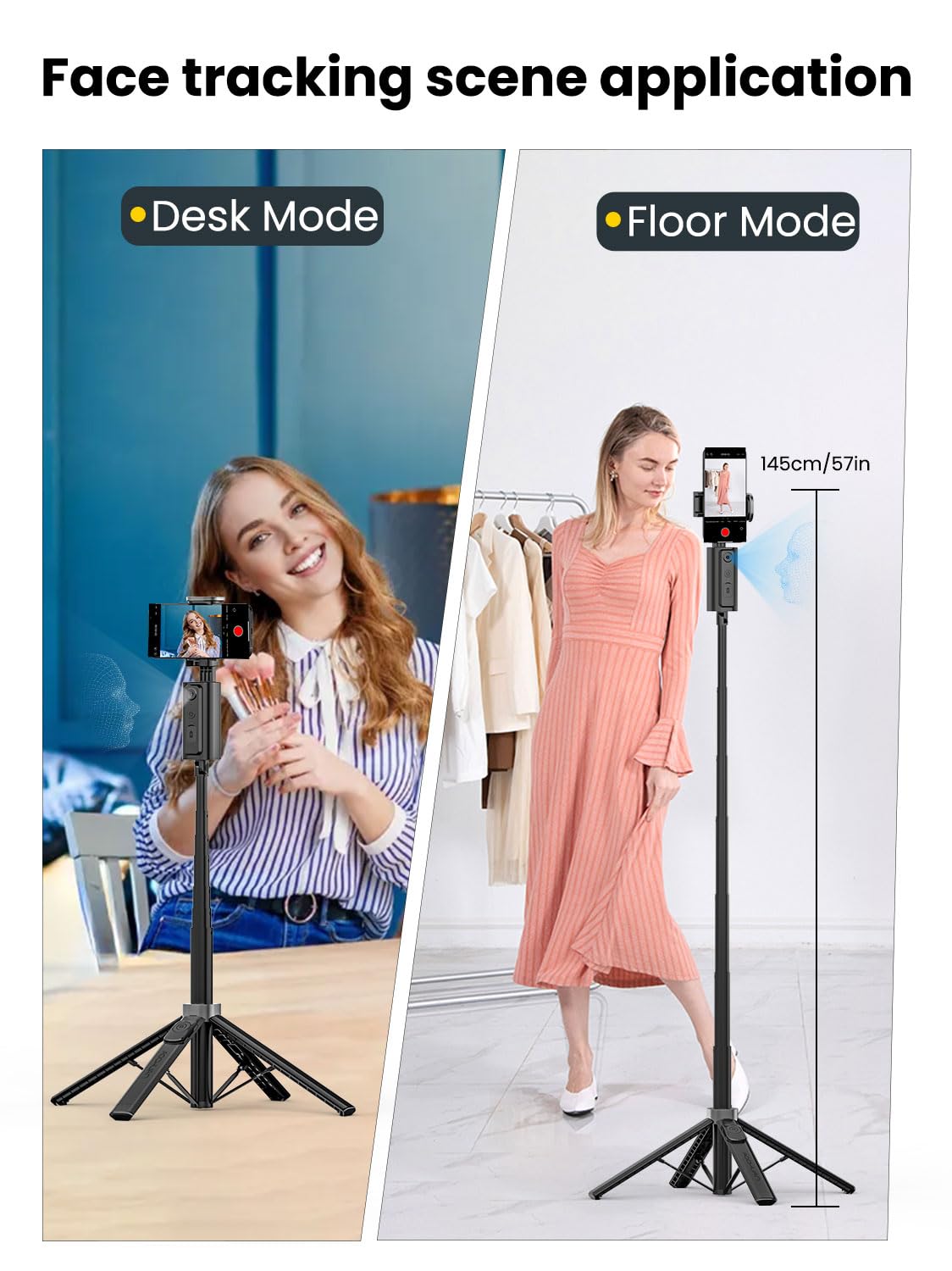 Aochuan Auto Face Trackingtripod, W/Gesture Control For Iphone,Extendable Pole, 360 Rotating Selfie Stick,Wireless Remote,Video