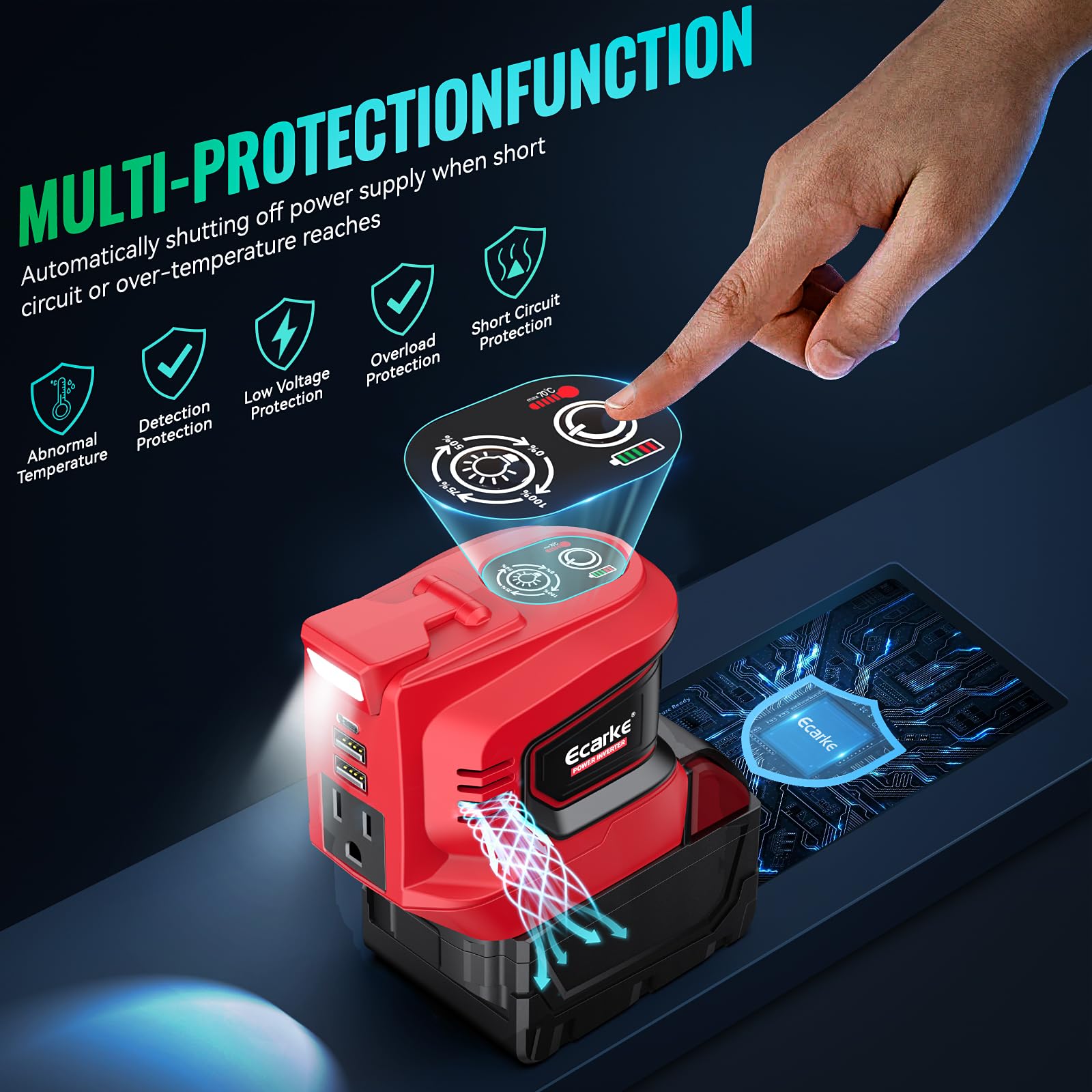 Power Inverter For Milwaukee M18 18V Battery, Ecarke 200W Portable Power Supply Inverter Convert Dc 18V To Ac 110V~120V Battery