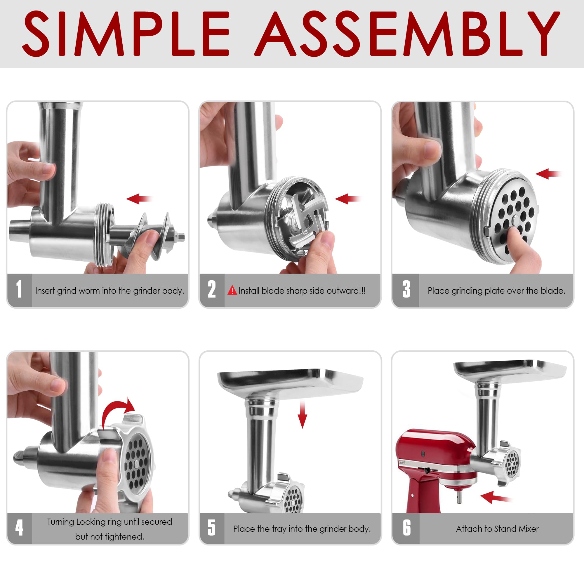 Metal Grinder Attachment For Kitchenaid Stand Mixers, Meat Grinder Attachment, Sausage Stuffer, Food Grinder Attachment, Mixer A