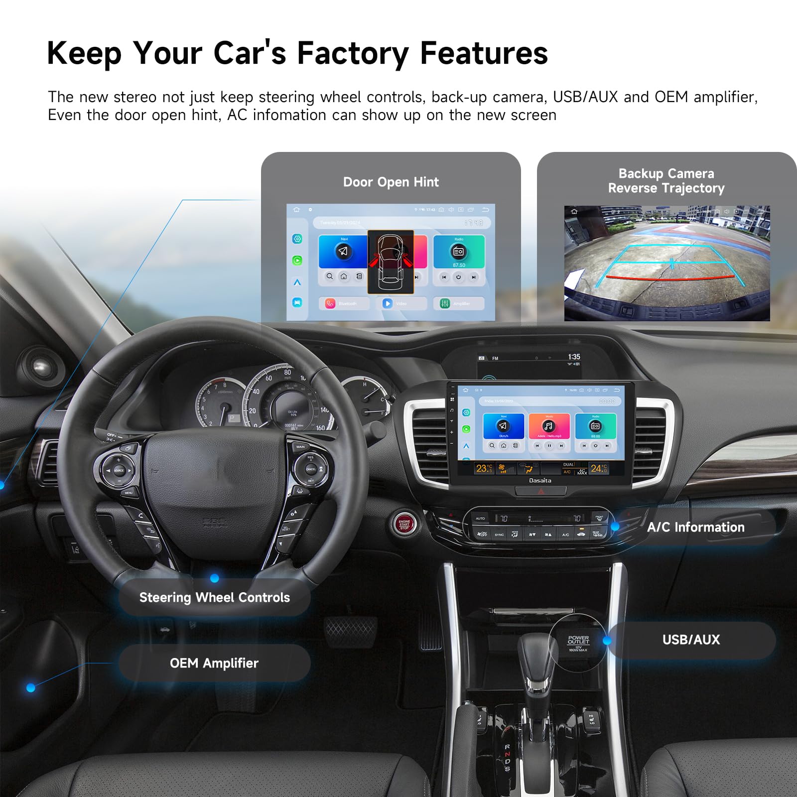 Dasaita Android 13 Car Stereo For Honda Accord 2013 2017 With Wireless Carplay & Android Auto, 10.2'' Touch Screen Head Unit, Gp