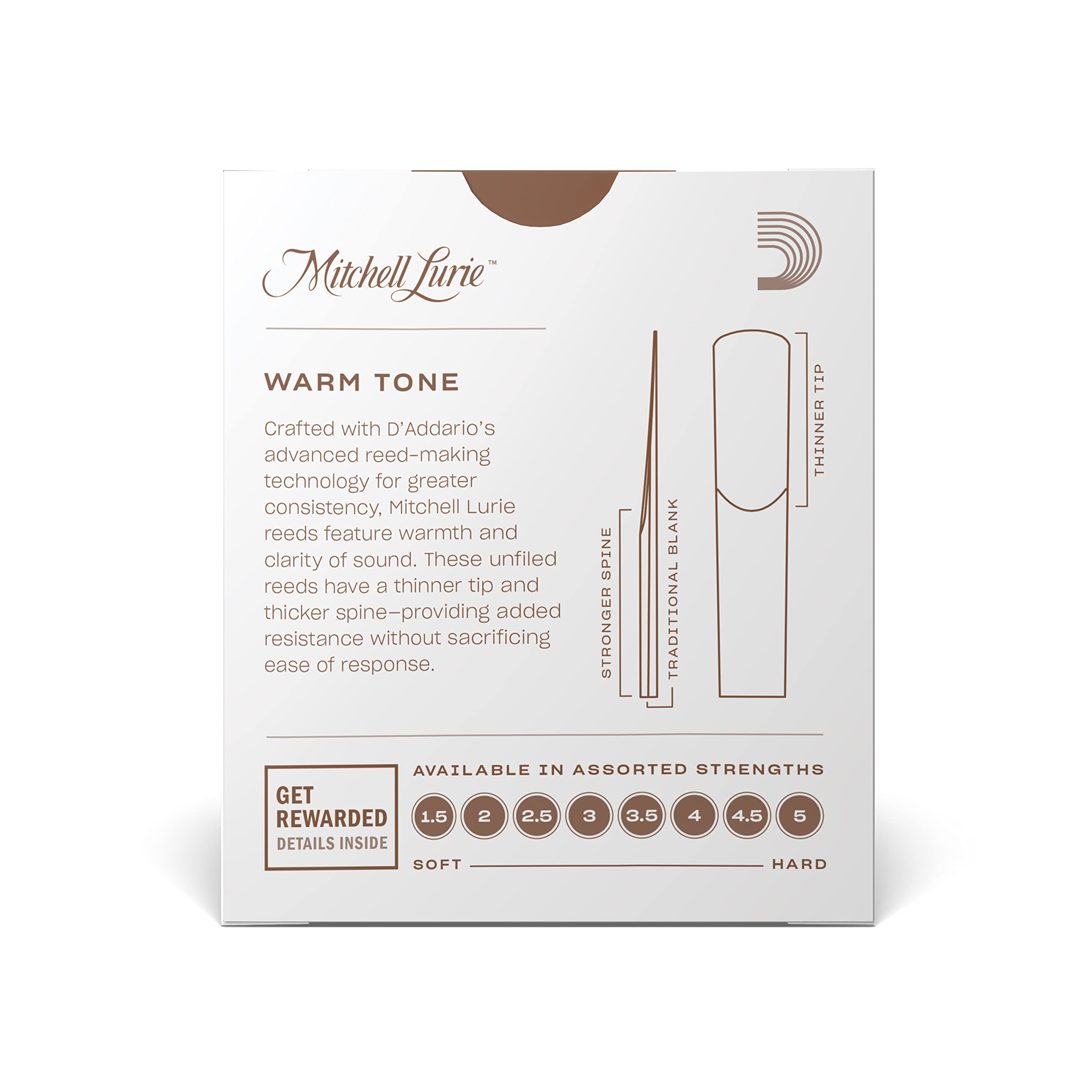 Daddario Woodwinds Rml10Bcl200 Mitchell Lurie Bb Clarinet Reeds, Strength 2.0, 10-Pack, Original