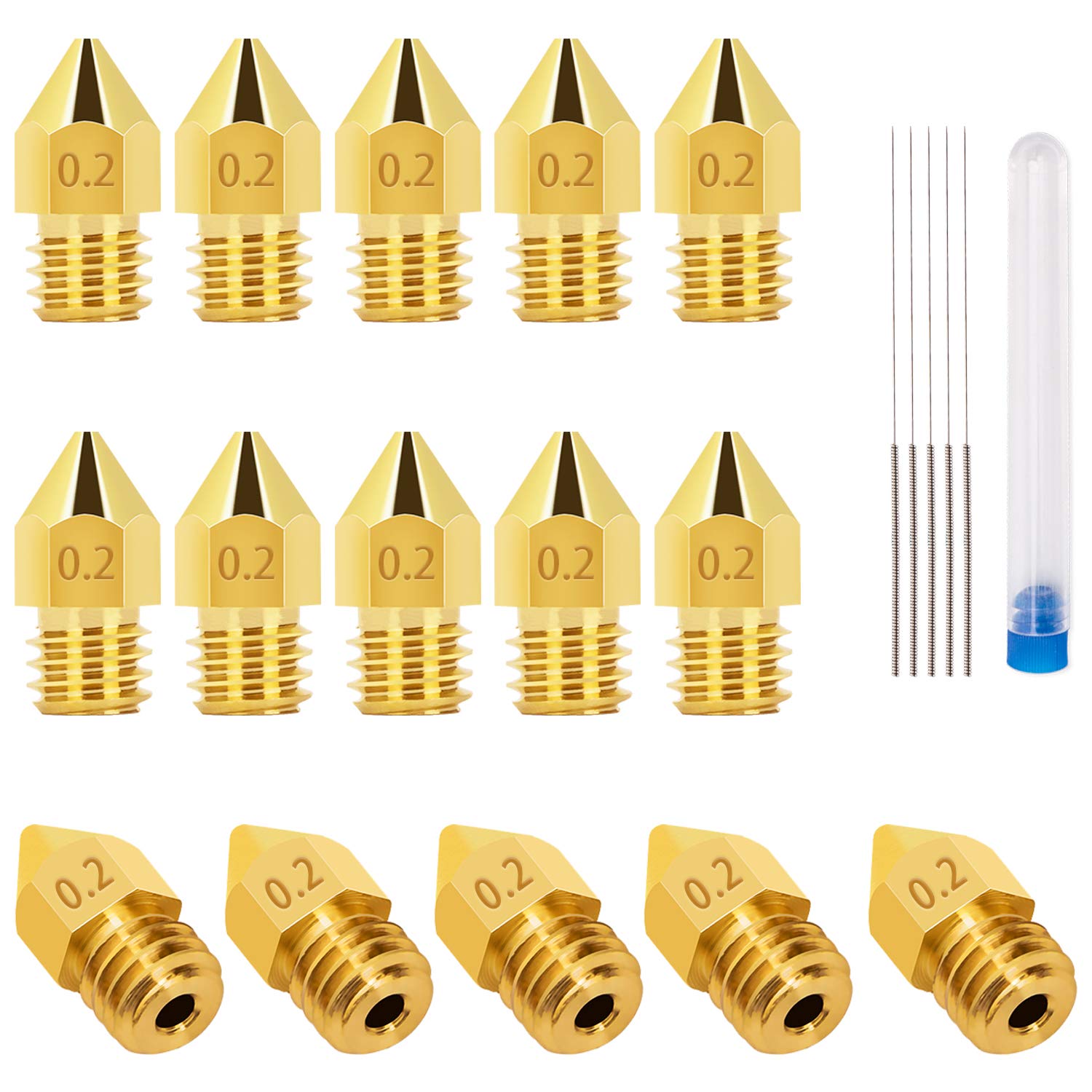 Luter 15Pcs 0.2Mm 3D Printer Nozzles Extruder Nozzles For Mk8 + 5 Pcs 0.15Mm Stainless Steel Nozzle Cleaning Needles For Makerbo