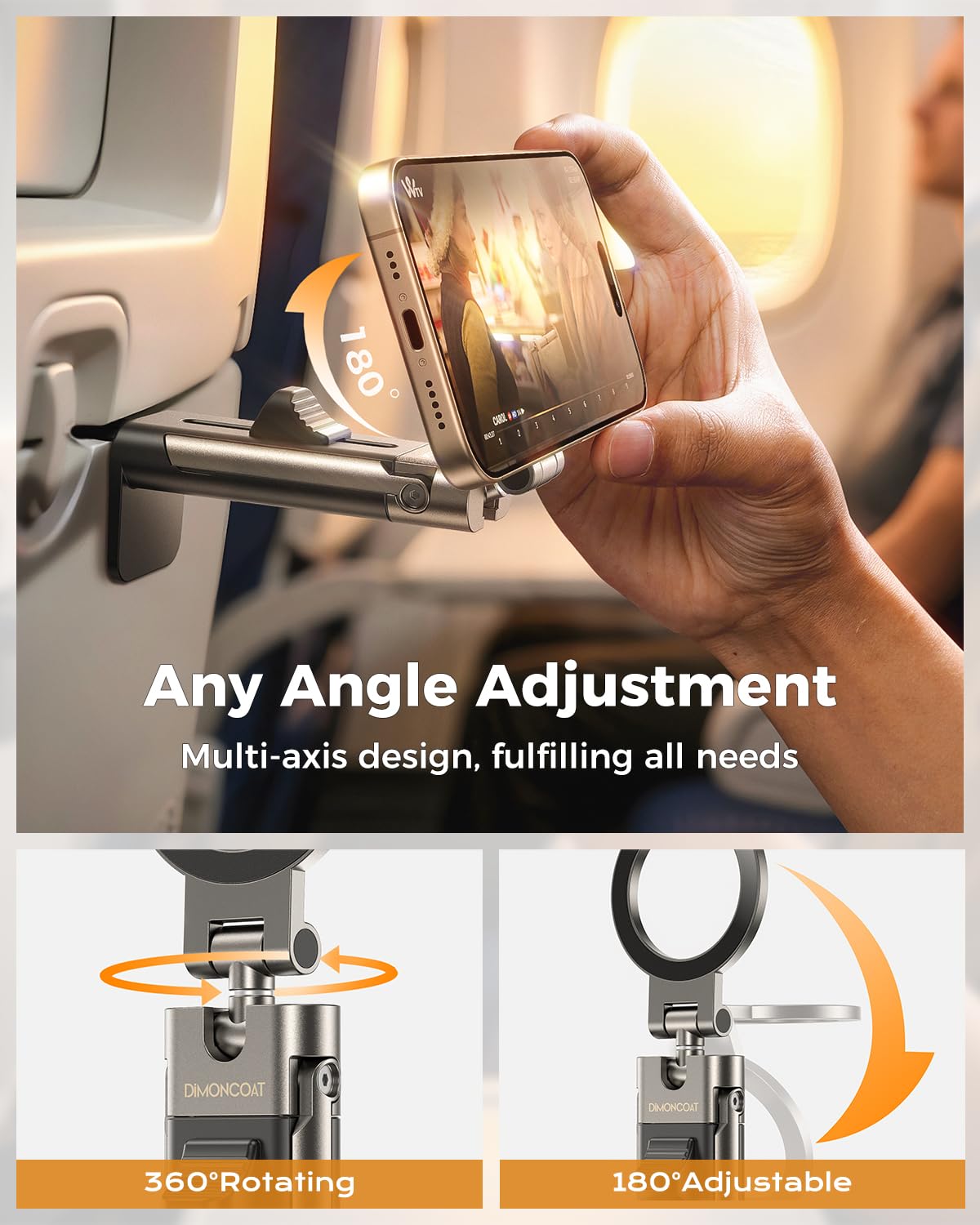 Dimoncoat For Metal Magsafe Airplane Phone Holder [24*N55 Ultra Magnetic] 360 Adjustable Hands-Free Airplane Phone Mount, Airpla