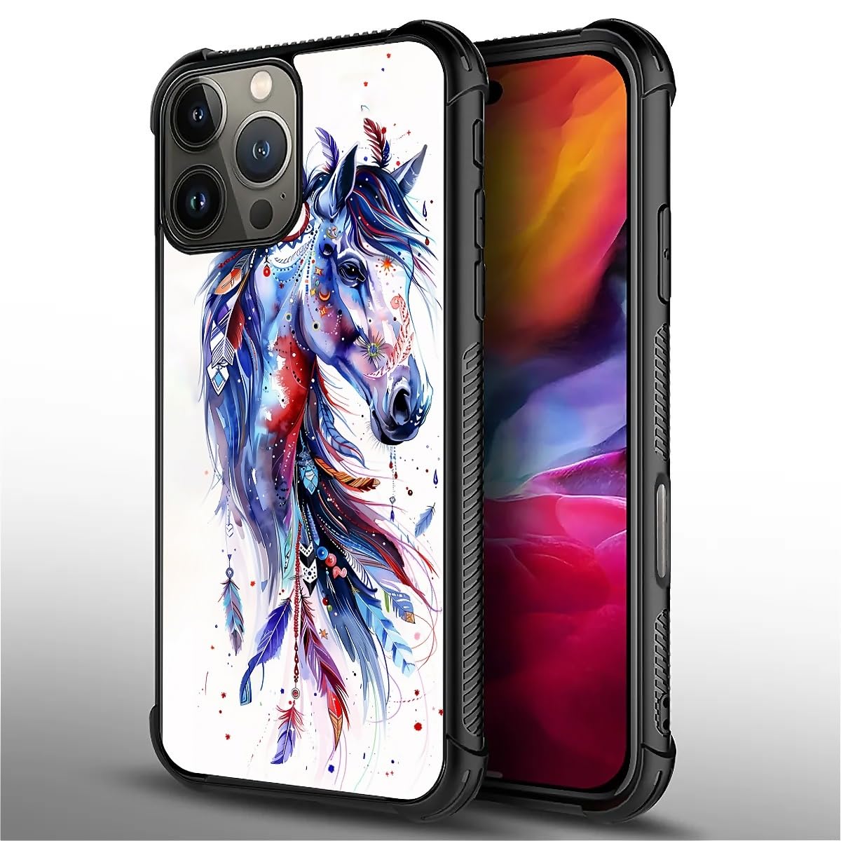 Carloca Compatible With Iphone 16 Pro Max Case, Drawing Sketch Rainbow Horse Art Fashion Pattern Design For Girl Shockproof Anti