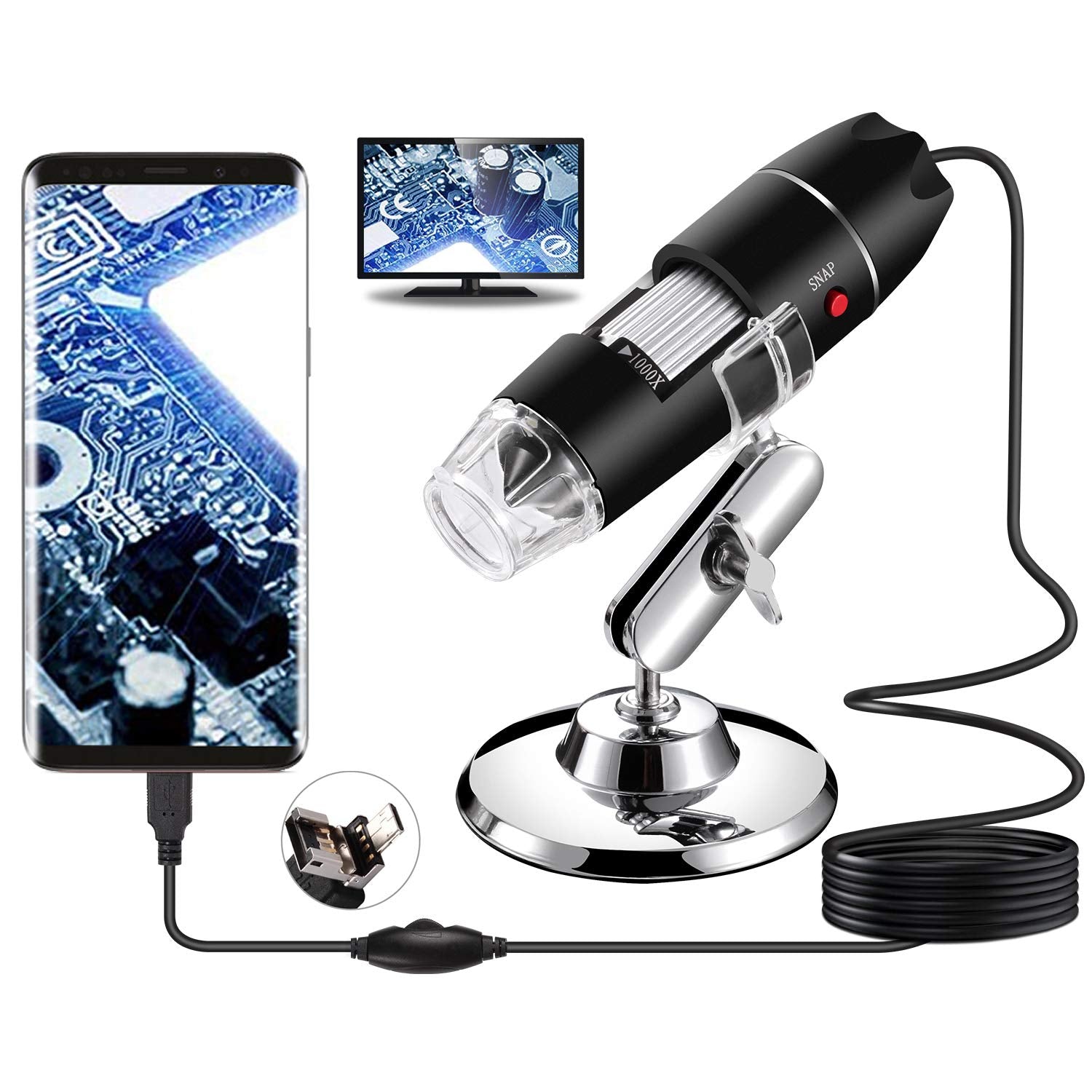 Bysameyee Usb Microscope, Digital Handheld 40X 1000X Magnification Endoscope Mini Video Camera With 8 Adjustable Led Lights, Com
