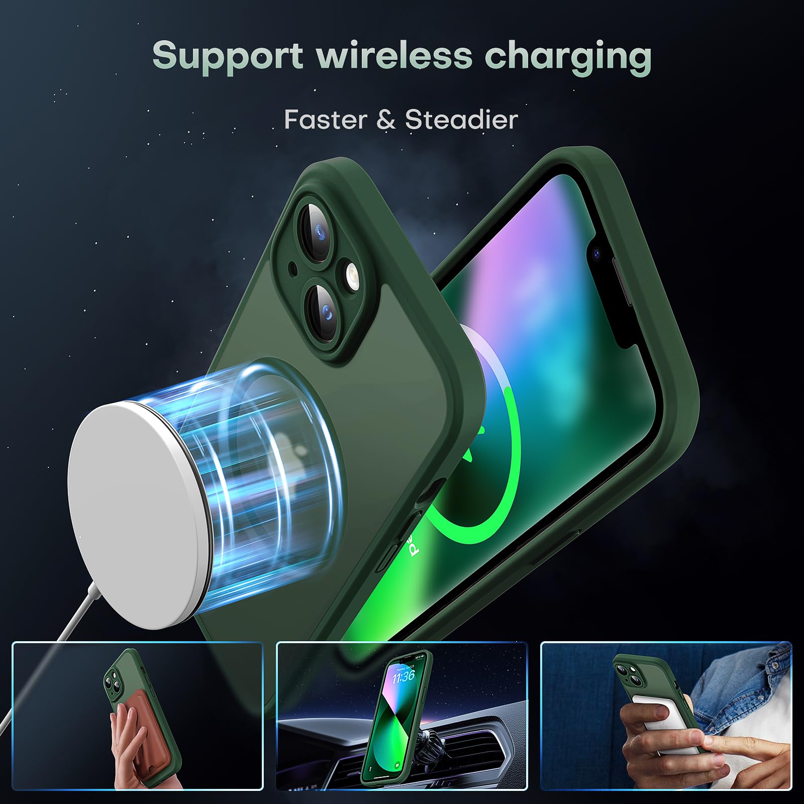 Tocol Magnetic For Iphone 13 Case, Upgraded Full Camera Protection, Compatible With Magsafe, 15Ft Drop Protection, Translucent M