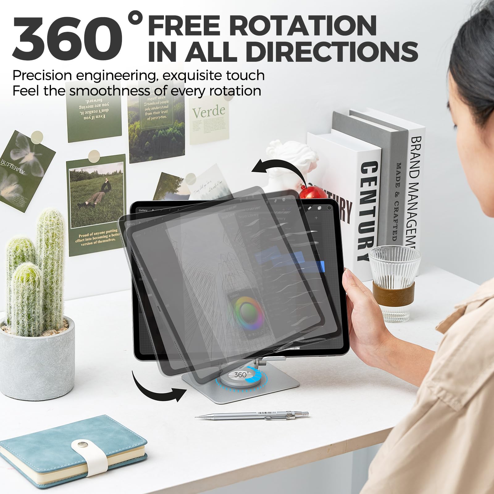 Swagkind Tablet Stand For Desk, Adjustable Monitor Stand With 360 Rotating Base, Portable Tablet Stand Holder For Ipad Pro, Gala