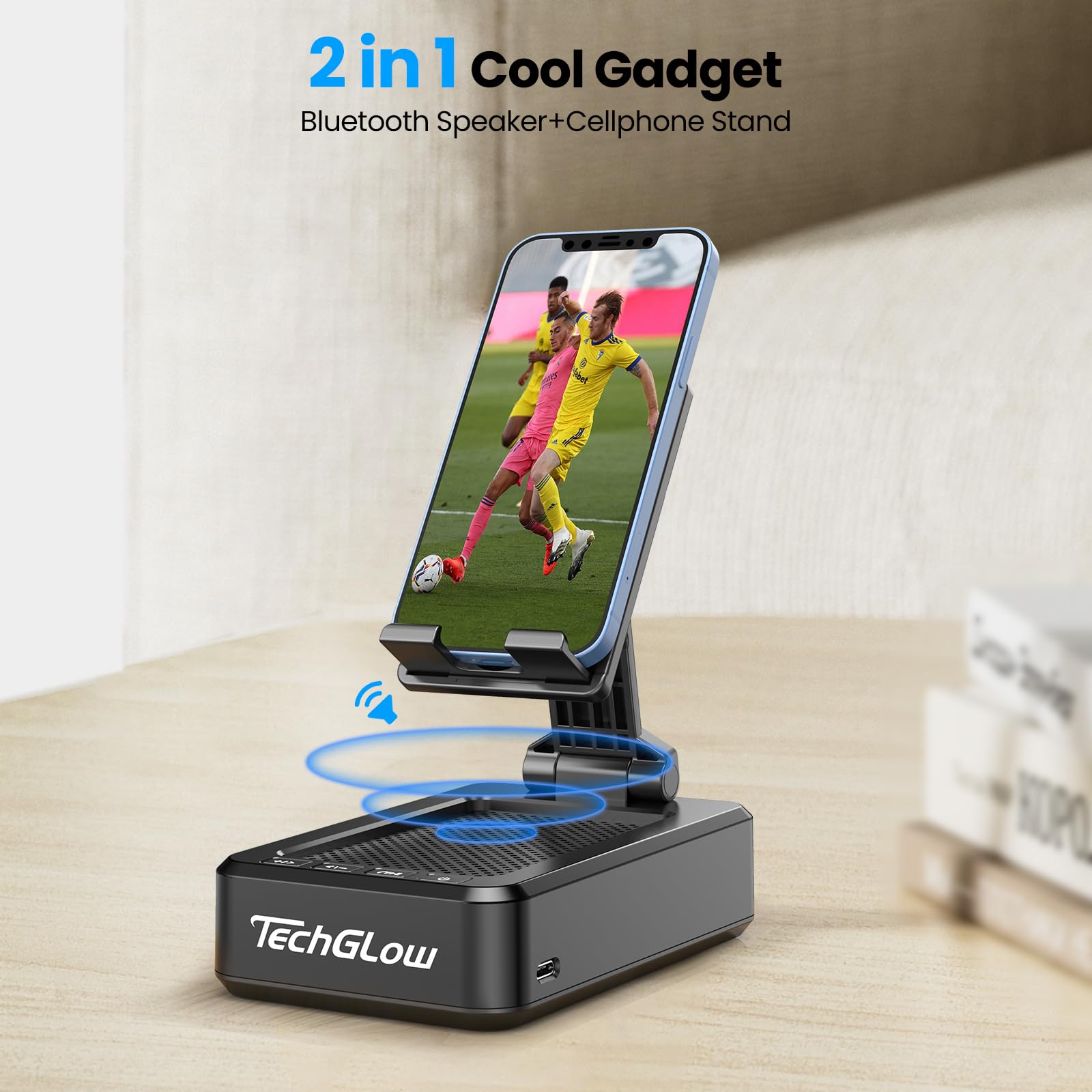 Techglow Gifts For Men Foldable Cellphone Stand With Bluetooth Speaker Wireless Speaker With Phone Holder Birthday Gift Idea For