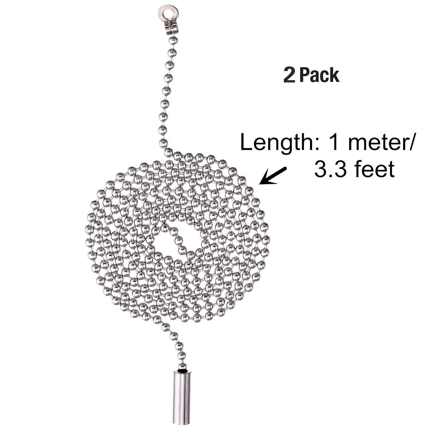Shappy 2 Pack Steel Beaded Ball Pull Chain String Extension With Connector For Ceiling Fan Light Fixture Light Bulb Switch Chain