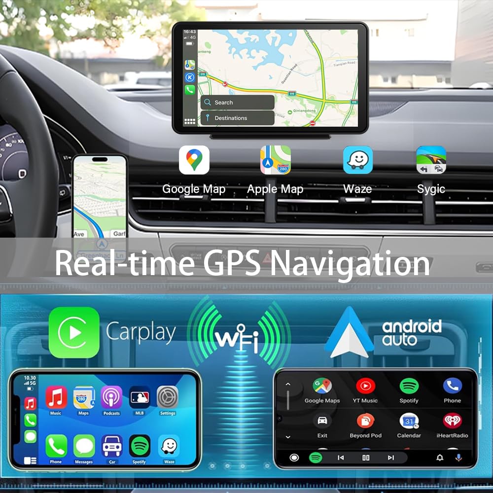 Wireless Carplay Screen For Car 7'' Portable Apple Carplay & Android Auto Car Stereo With Backup Camera, Gps Navigation/Mirror L