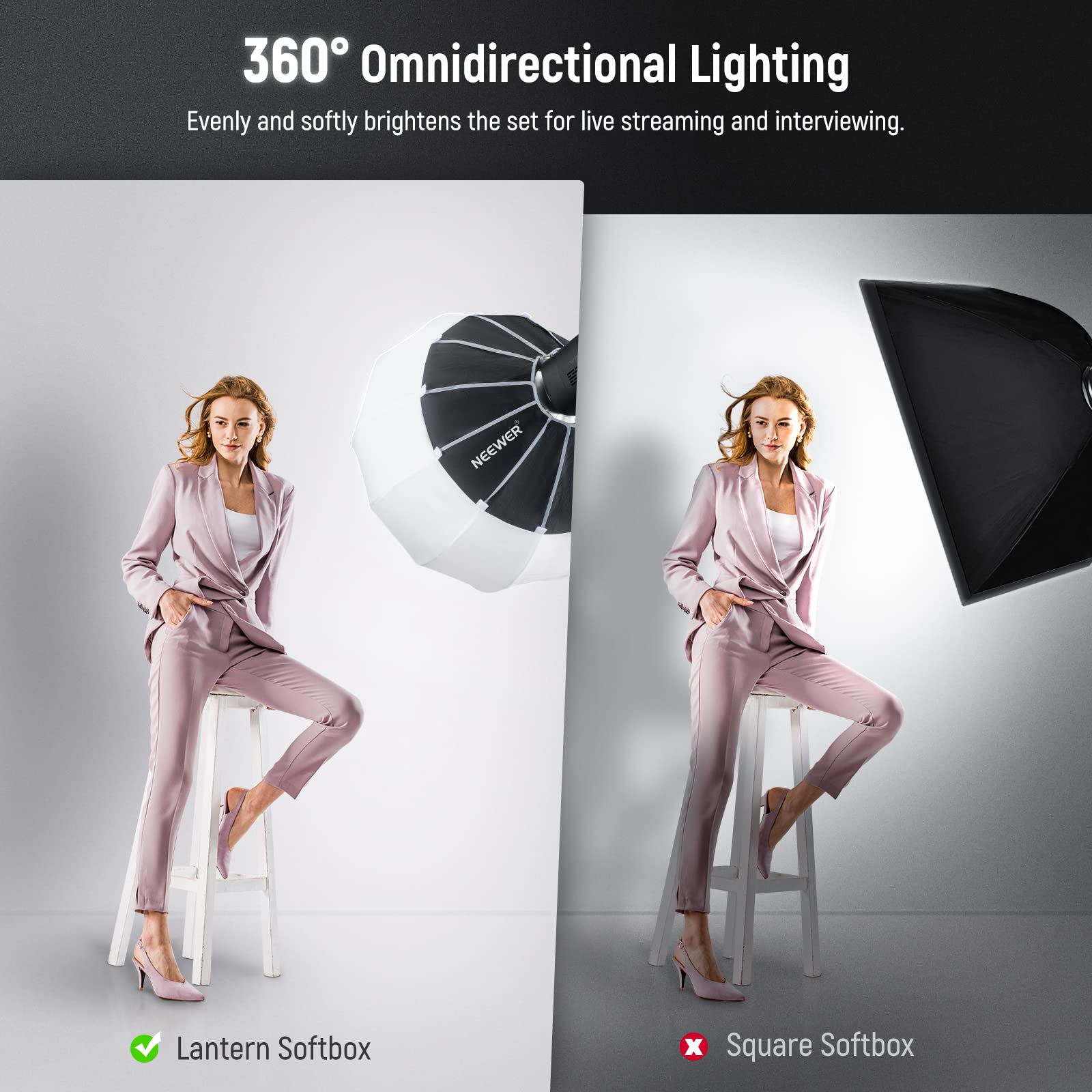 Neewer 26''/65Cm Lantern Softbox One Step Quick Release, 360 Light Diffuser With Skirt, Bowens Mount For Video Light Cb60 Cb100