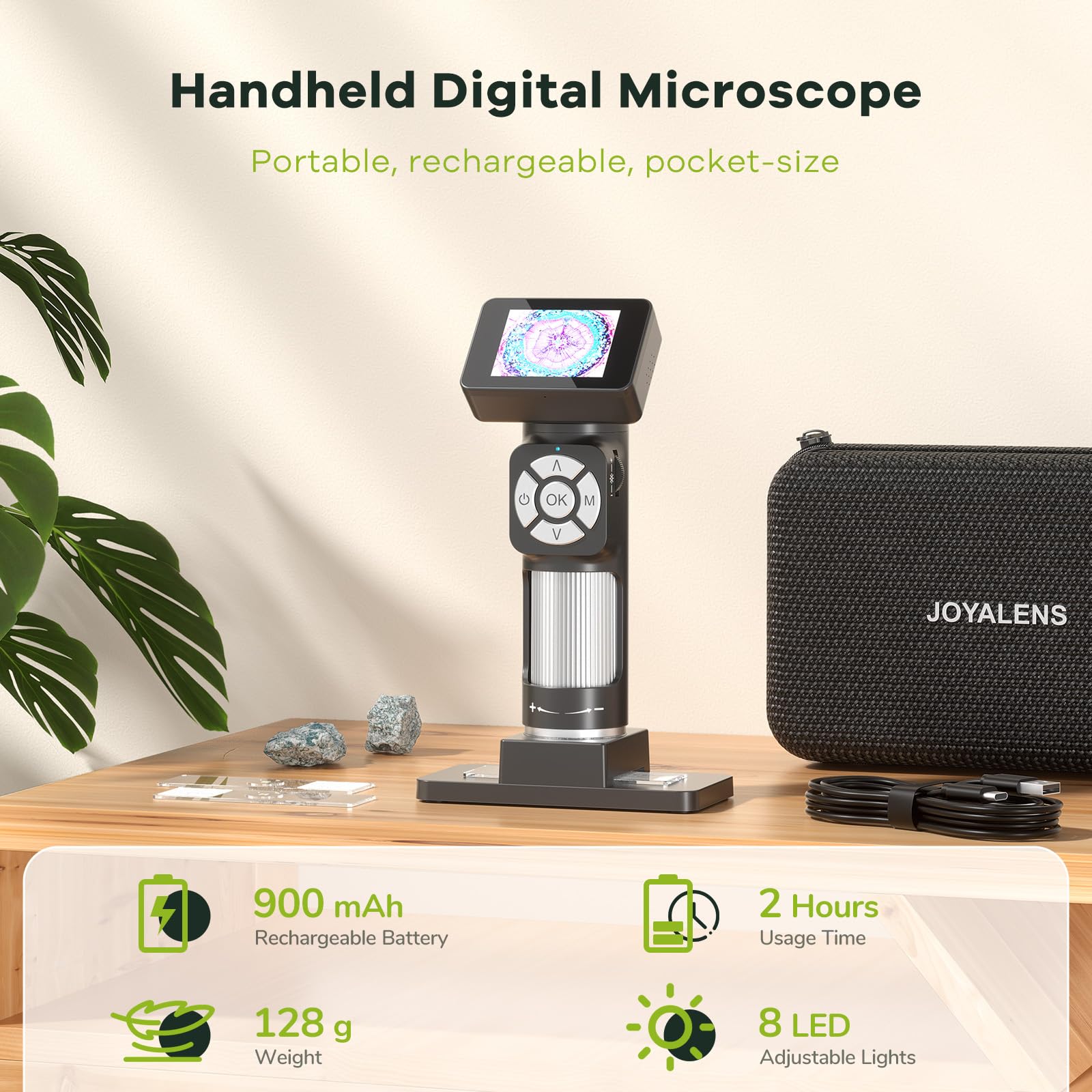 Joyalens Jl112 Handheld Digital Microscope For Kids And Adults, Portable Pocket Microscope With 2'' Lcd Screen, 1080P Usb Micros