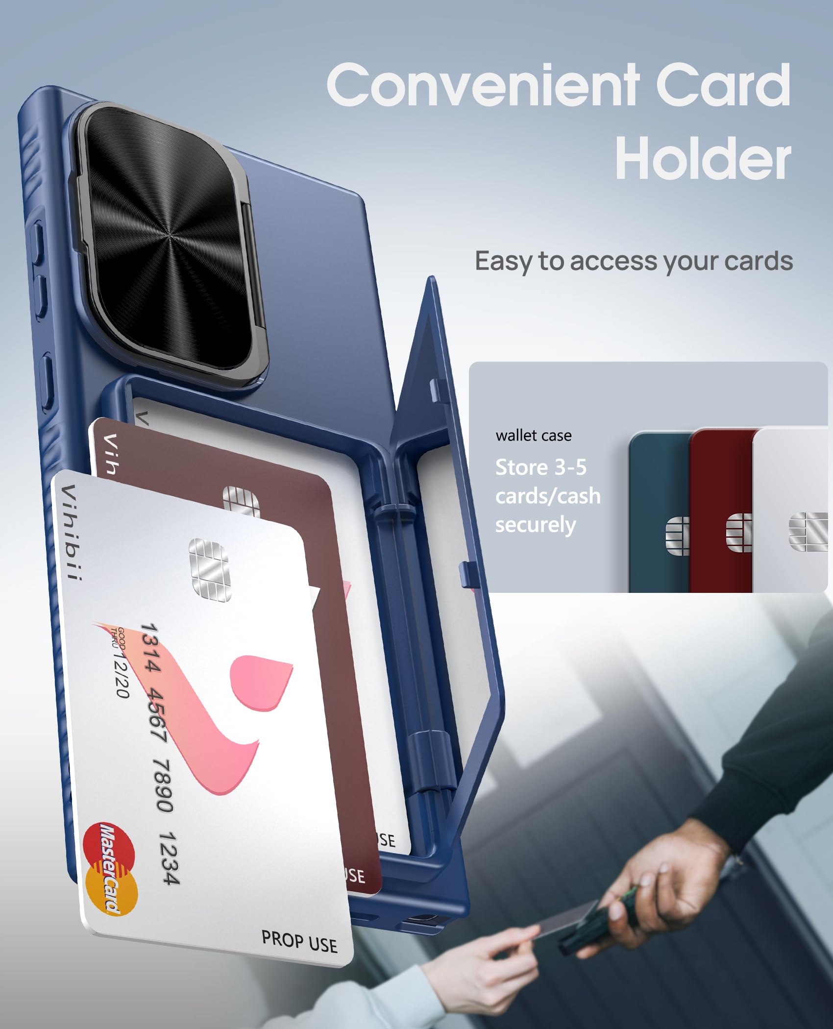 Vihibii For Samsung Galaxy S24 Ultra Wallet Case With Card Holder (4 Cards) & Kickstand & Camera Lens Cover, Military Grade Prot