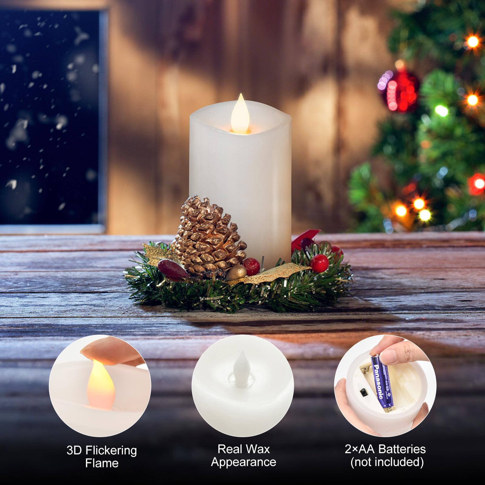 Milysoek 1Pcs, 3 X 5 Inches Flameless Candle With Remote Control, Real Wax Pillar Led Candles, Battery Candles,With Timer, 3D Fl