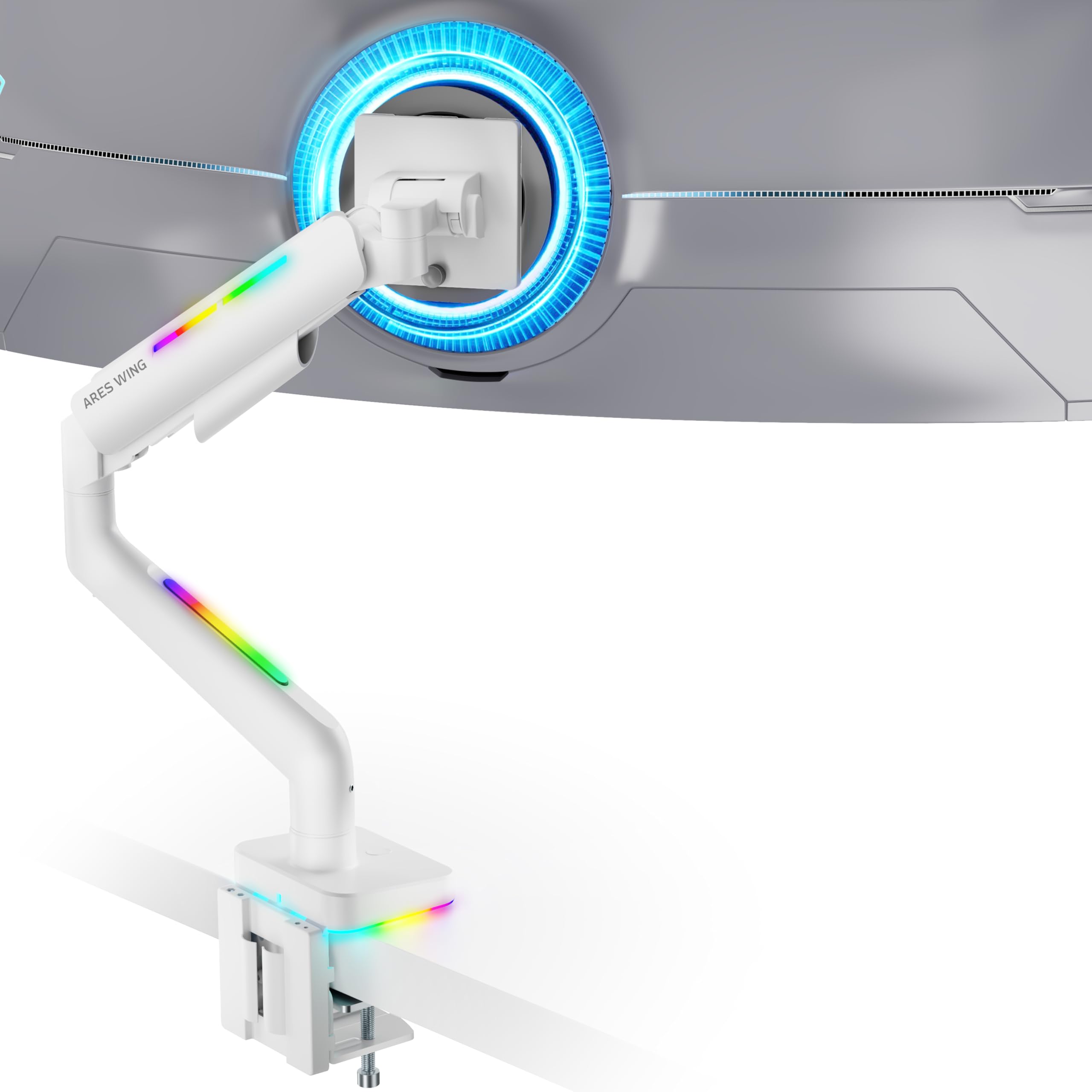 Ares Wing Monitor Desk Mount With Rgb For 49'' Samsung Odyssey G9 And Lg Heavy Duty Monitor, Ultrawide Monitor Mount Support Up