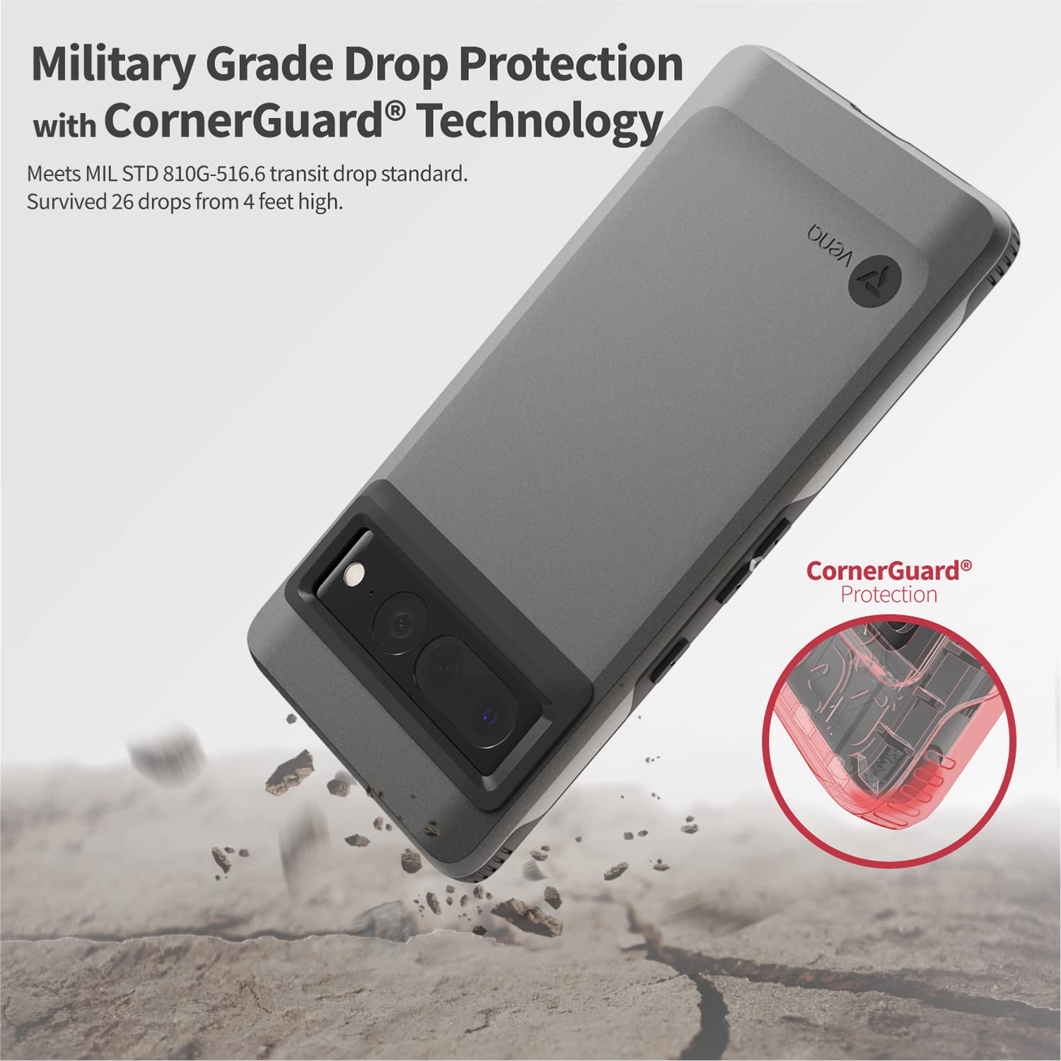 Vena Outcross For Google Pixel 7 Pro Case, Military Grade Drop Protection, Dual Layer Shockproof Protective Phone Case   Graphit