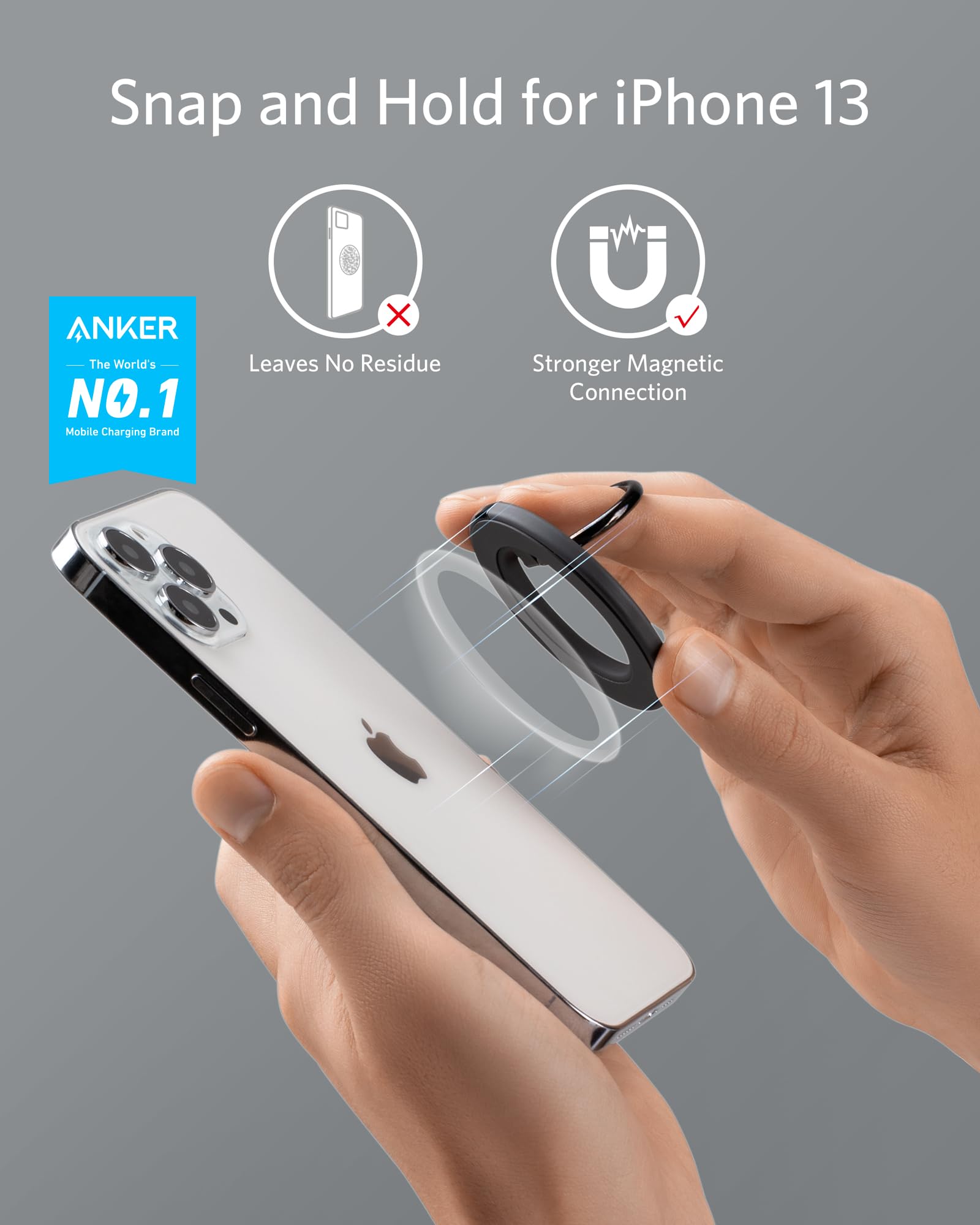 Anker Magnetic Phone Grip (Maggo), 610 Phone Ring Holder, Adjustable Kickstand, Only For Iphone 1414 Pro14 Pro Max14 Plus1313 Pr