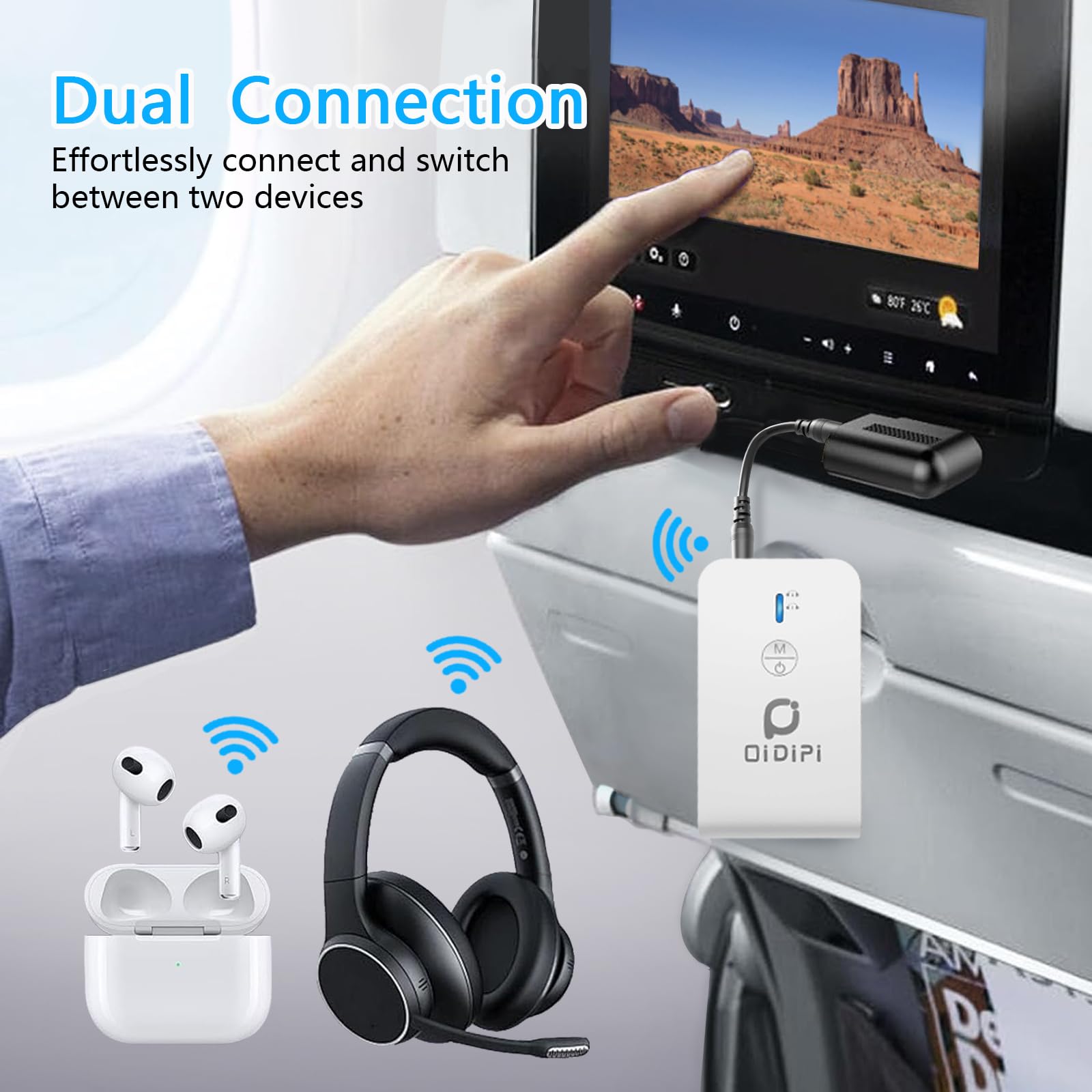 Airplane Blutooth 5.3 Receiver & Transmitter For Airpods Or Headphones, Bluetooth Adapter For Tv, Aptx Low Latency, Wireless 3.5
