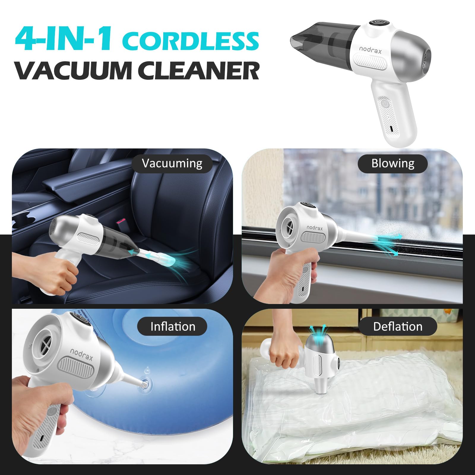 Nodrax Cyclone Pro Cordless Handheld Vacuum Cleaner With Efficient Brushless Motor, 12000Pa High Power Suction And Extended Runt