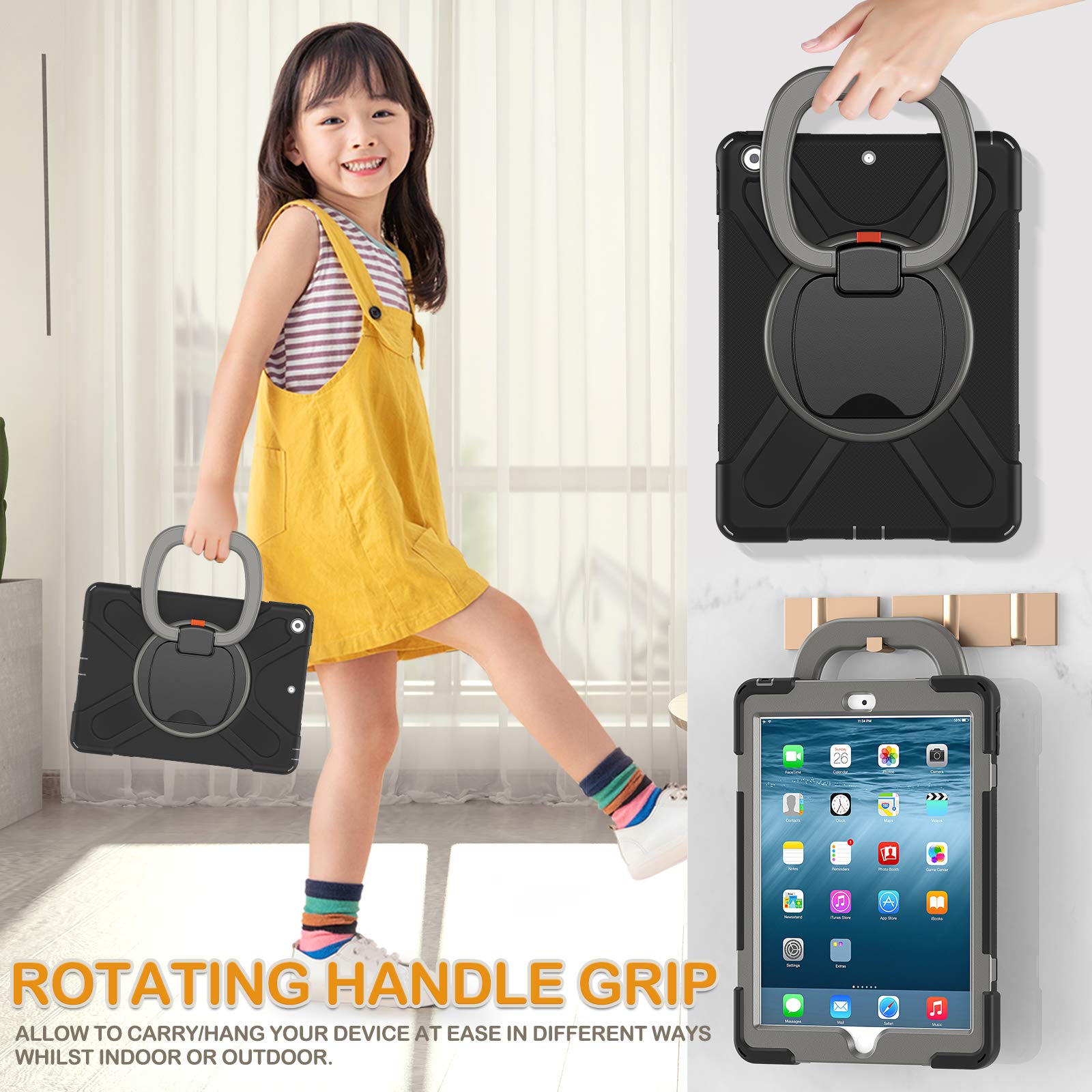 Braecn For Ipad 9Th 8Th 7Th Generation Case Kids, Shockproof Silicone Cover With Screen Protector, Handle Grip, Stand, Shoulder