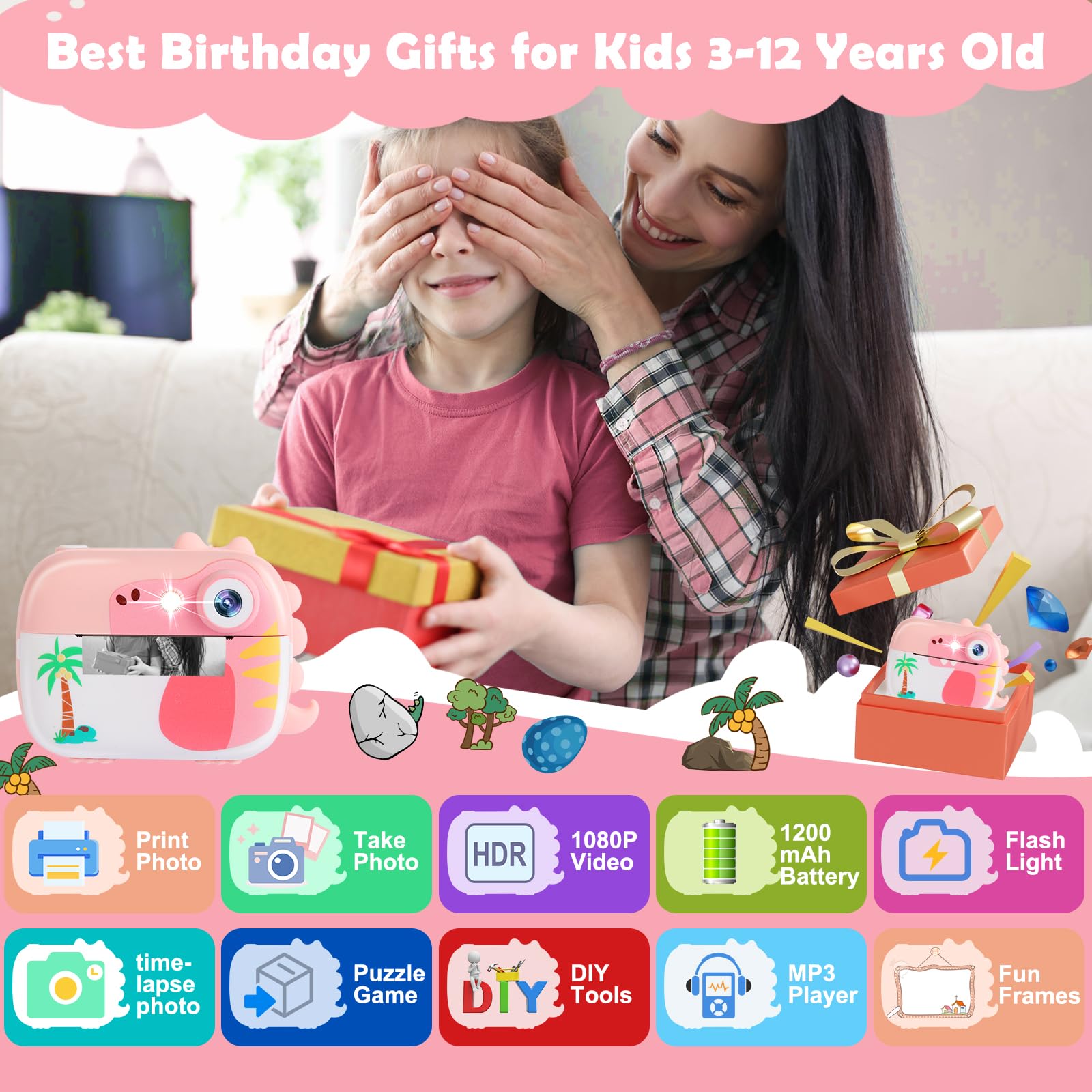 Arnssien Kids Camera Instant Print,Children Digital Camera Toys With Hd Video For Kids Aged 3-12,Christmas Birthday Festival Pre