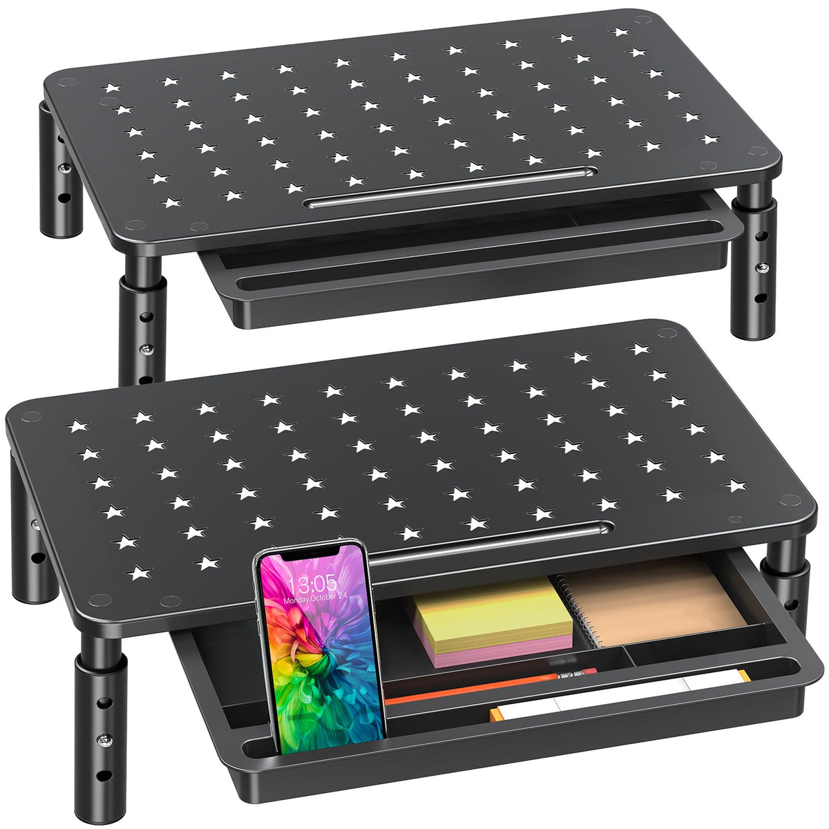 Zimilar 2 Pack Monitor Stand Riser With Drawer   3 Height Adjustable Metal Monitor Stand With Unique Star Mesh For Computer Lapt