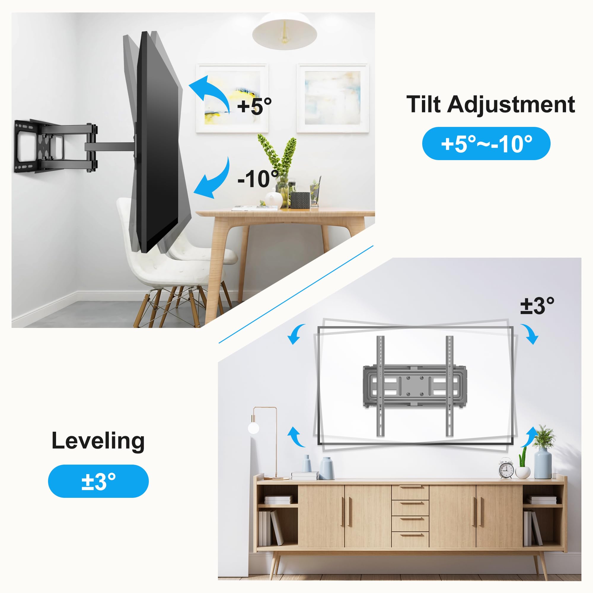 Xinlei Full Motion Tv Wall Mount For Most 26'' 70'' Flat/Curved Tv, Swivel Tilt Tv Bracket With Articulating Dual Arms, Support
