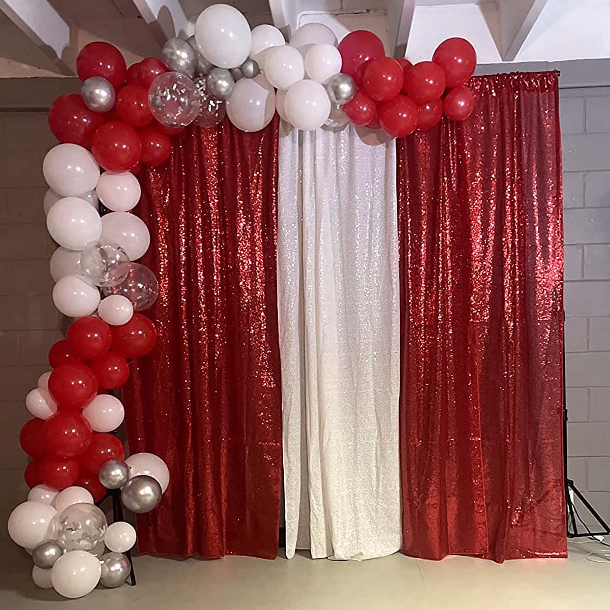 Tcbesto Red Sequin Backdrop Curtains Glitter Drapes 2Ftx8F 2 Panels For Wedding Birthday Party Decorations Bridal Baby Shower Pa