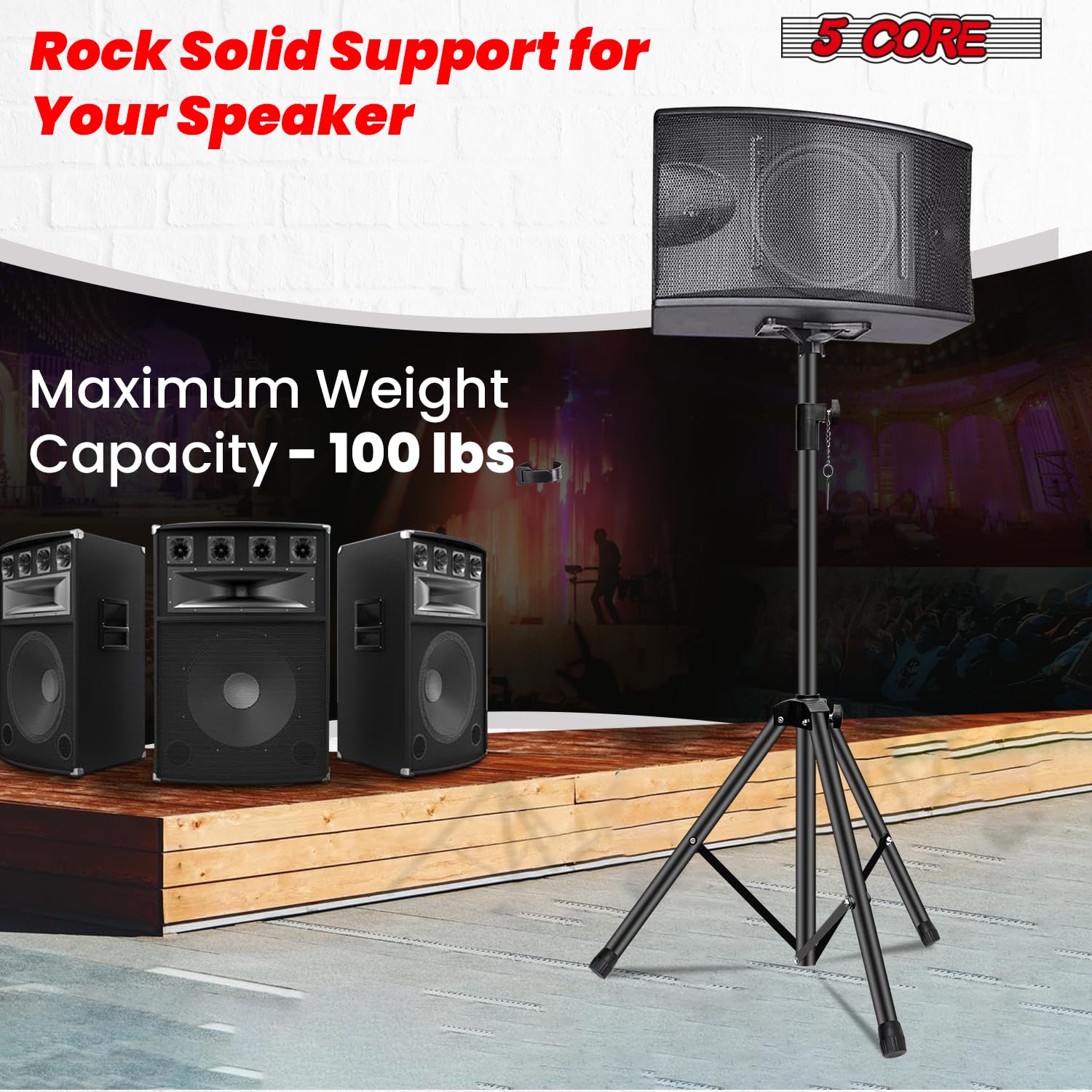 5 Core Adjustable Speaker Stand Pair Tripod Height 40 To 72 Inches Max Load 100 Lbs Heavy Duty Portable Pa Dj Studio Monitor Mou