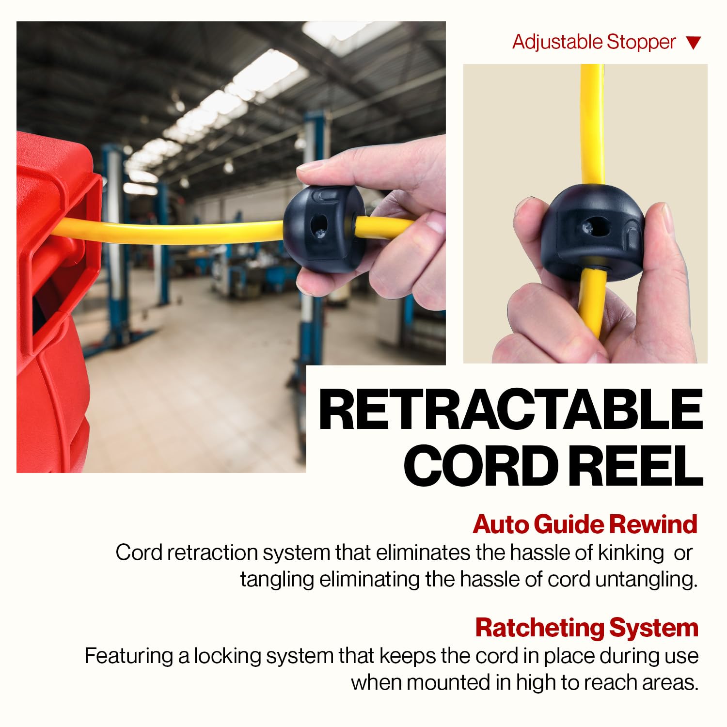 Reelworks Extension Cord Reel Retractable 12Awg X 65' Foot 3C/Sjt Heavy Duty Commercial Cable Triple Tap Connector Power 15A 125