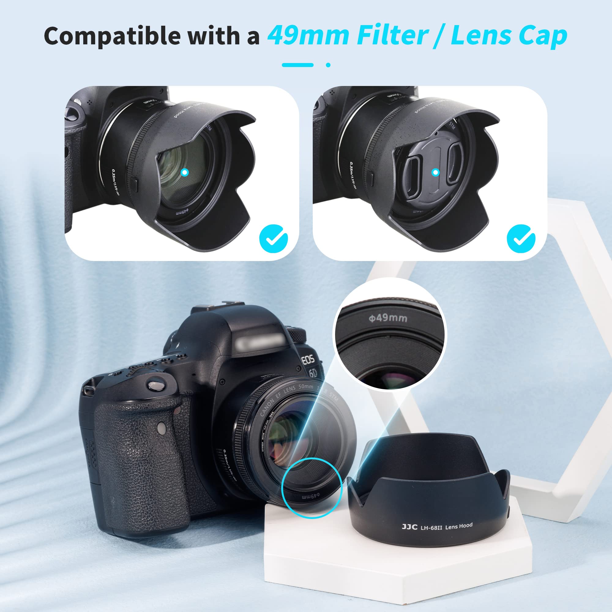 50Mm Reversible Lens Hood Shade Fit For Canon Ef 50Mm F/1.8 Stm Lens Replaces Canon Es 68 Hood Tulip Flower Design  Black