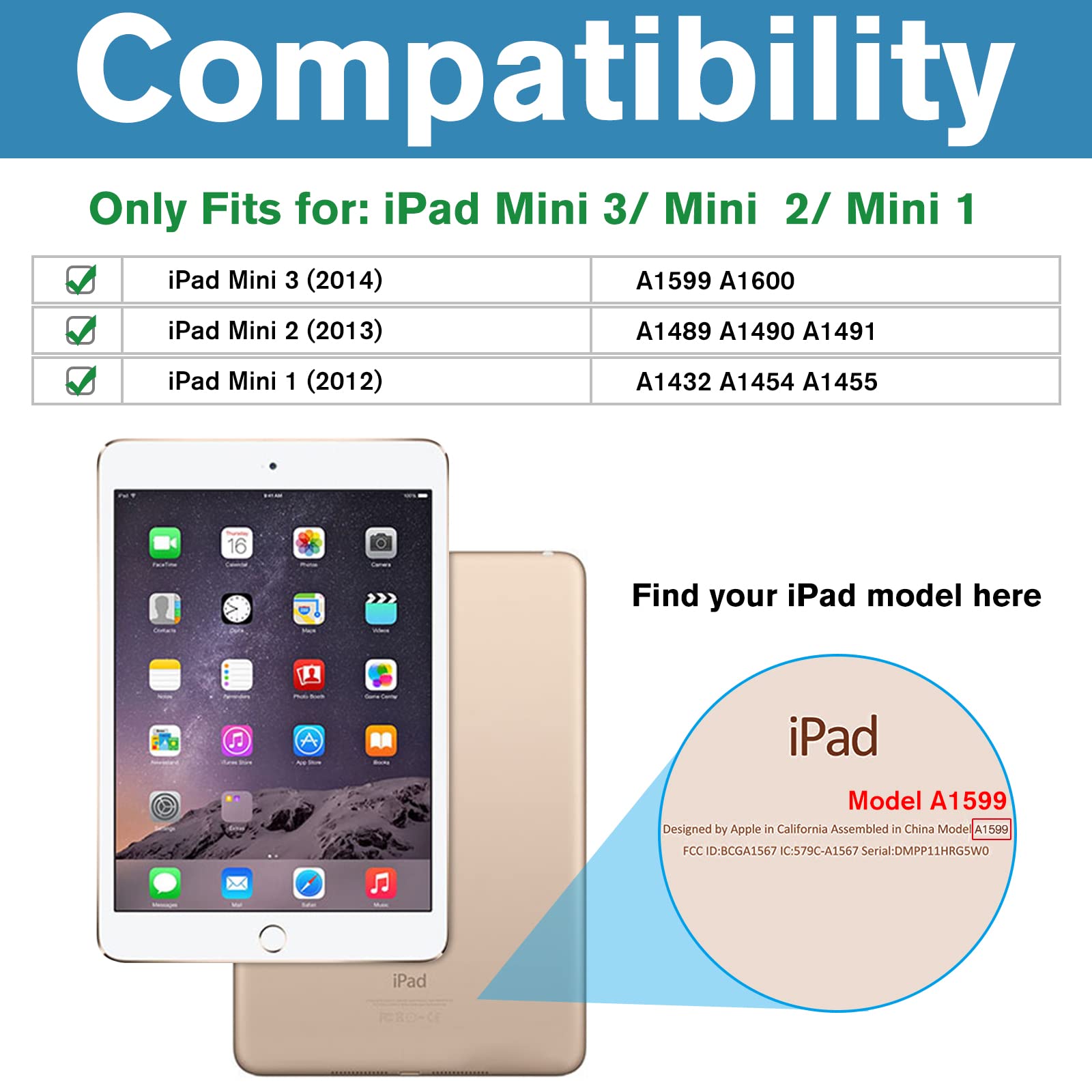 Procase Smart Case For Ipad Mini 1 2 3(Model: A1432 A1490 1455), Slim Lightweight Stand Cover With Translucent Frosted Back For