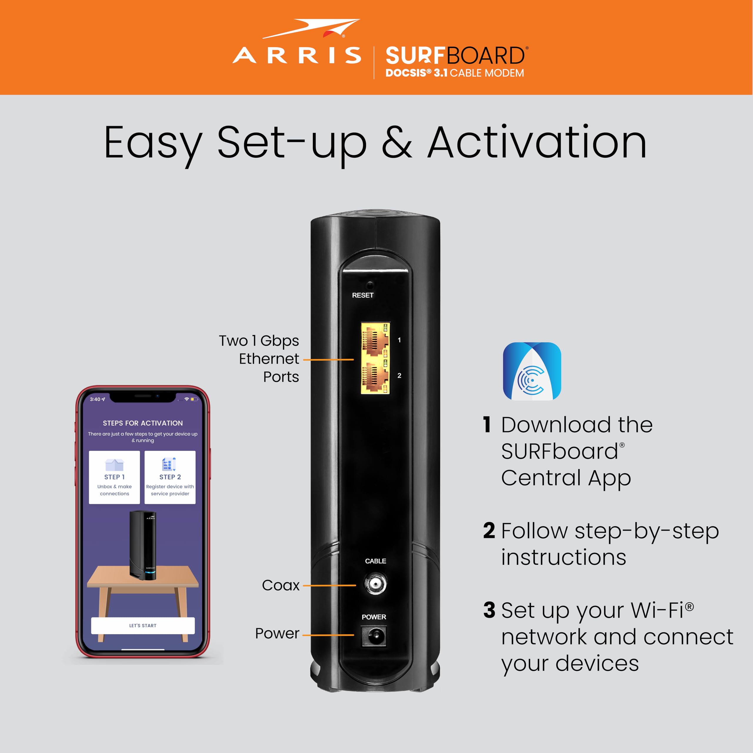Arris (G20)   Cable Modem Router Combo   Fast Docsis 3.1 Multi Gigabit Wifi 6 (Ax3000), Approved For Comcast Xfinity, Cox, Spect