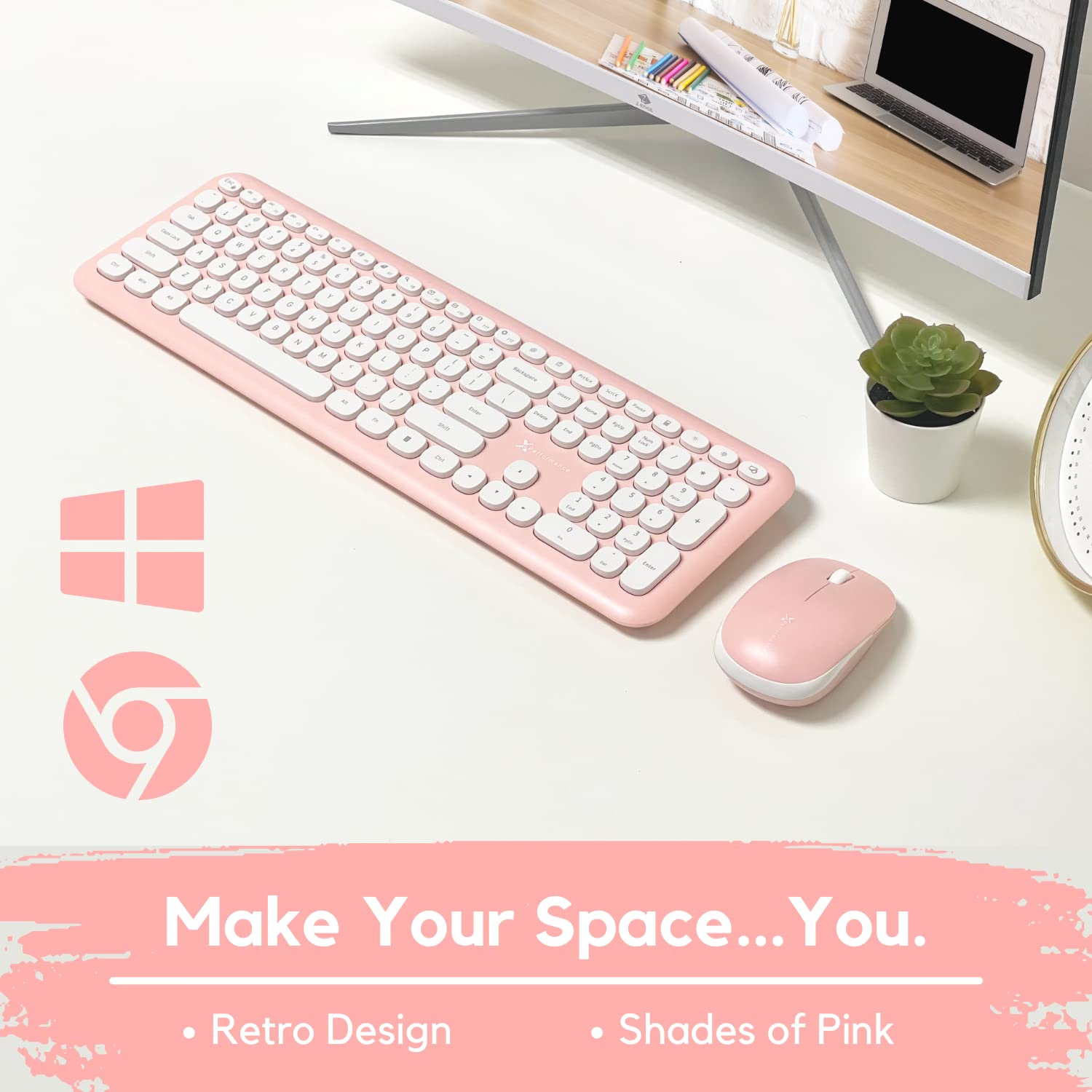 X9 Pink Keyboard And Mouse Wireless | Cute Wireless Keyboard And Mouse Combo   Transform Your Space With A Colorful Keyboard And Mouse Set For Pc Laptop And Chrome (Pink/White)