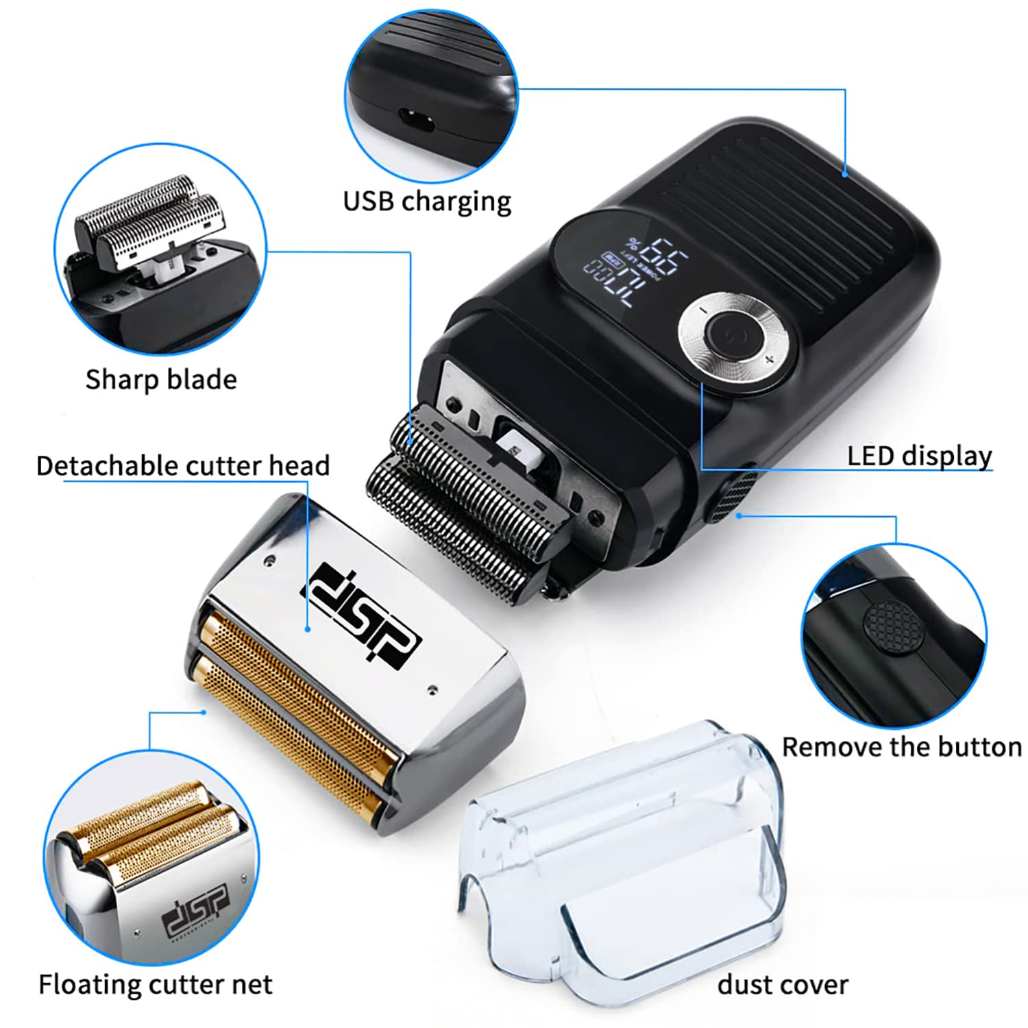 Dsp Electric Razor For Men Bald Shavers For Men 2 In 1 Double Shaver For Men With 2 Foil Head Rechargeable Barber Shaver With Pr